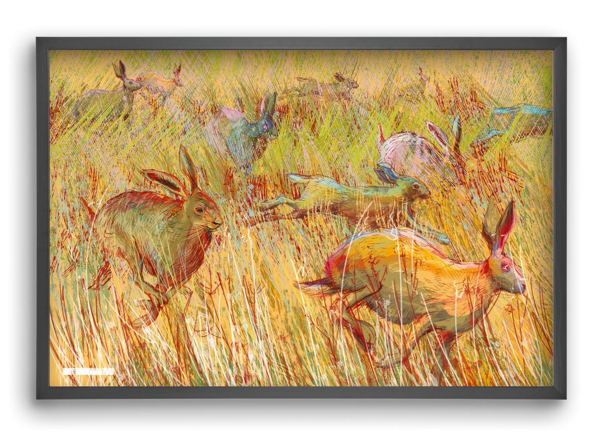 Running of hares, 60x40 cm (60x40 cm), Fekete keret
