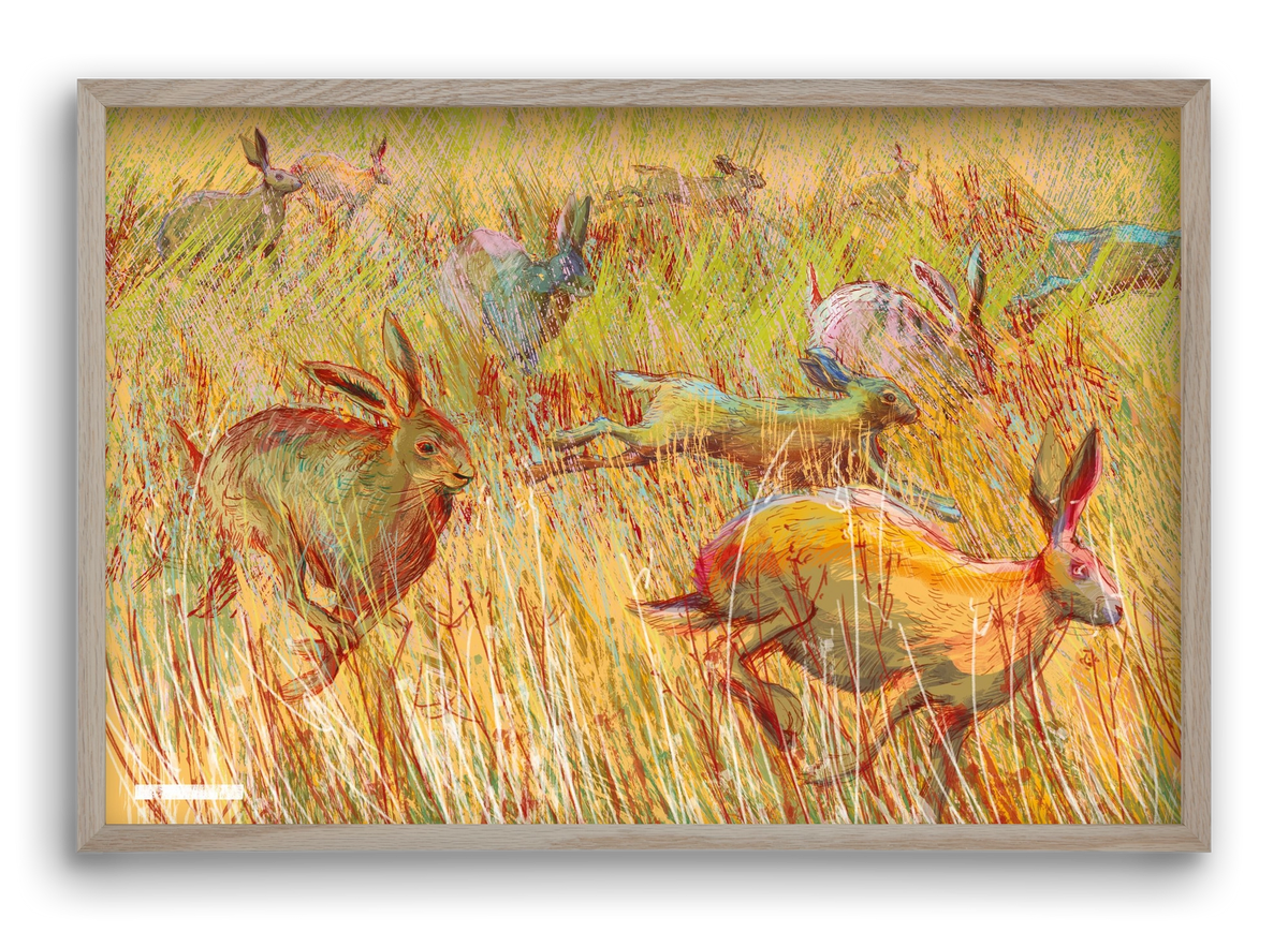 Running of hares, 60x40 cm (60x40 cm), Tölgy keret