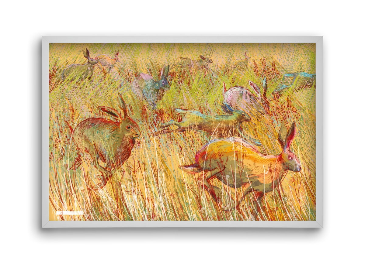 Running of hares, 45x30 cm (45x30 cm), Fehér keret