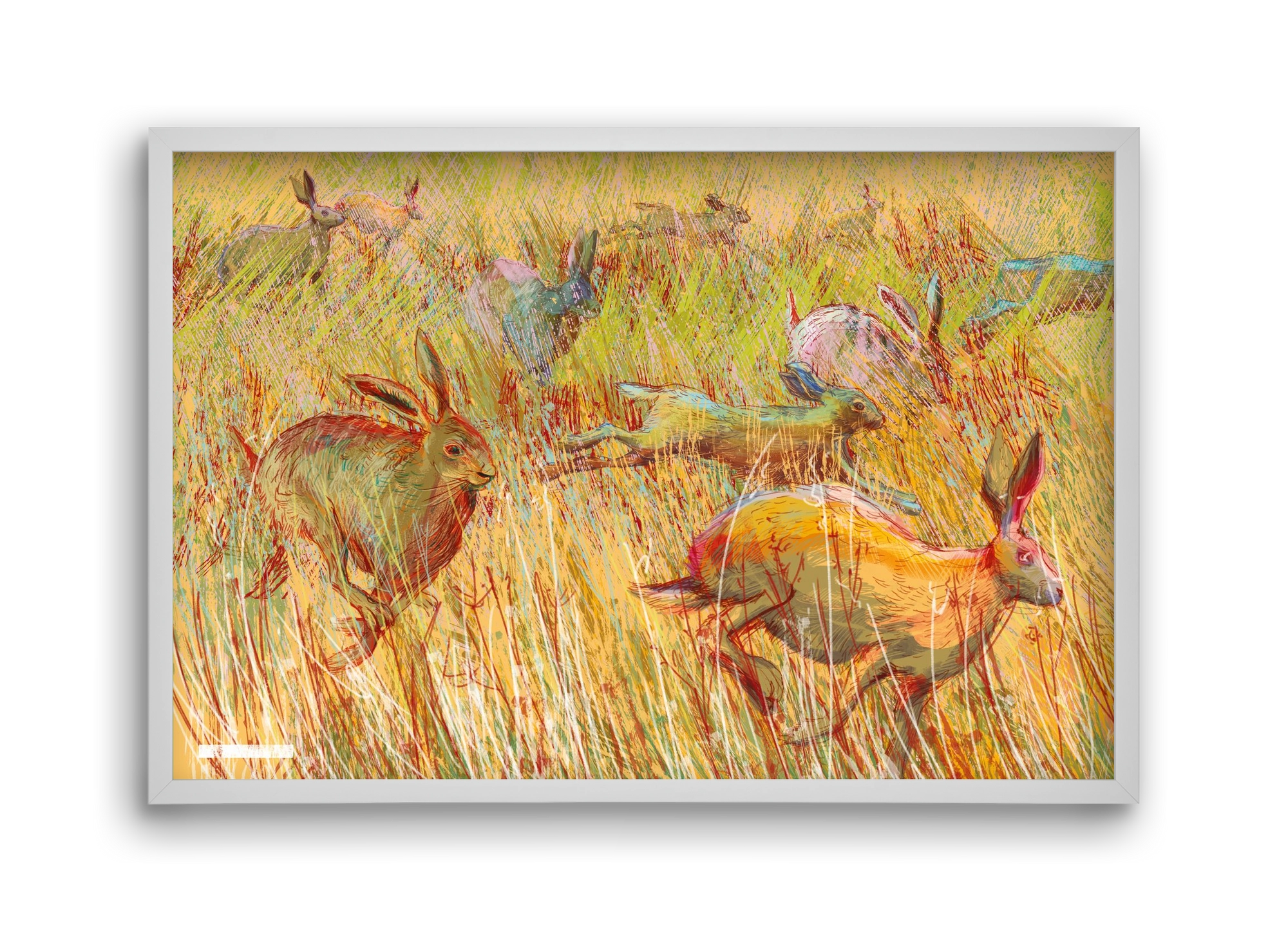 Running of hares, 45x30 cm (45x30 cm), Fehér keret