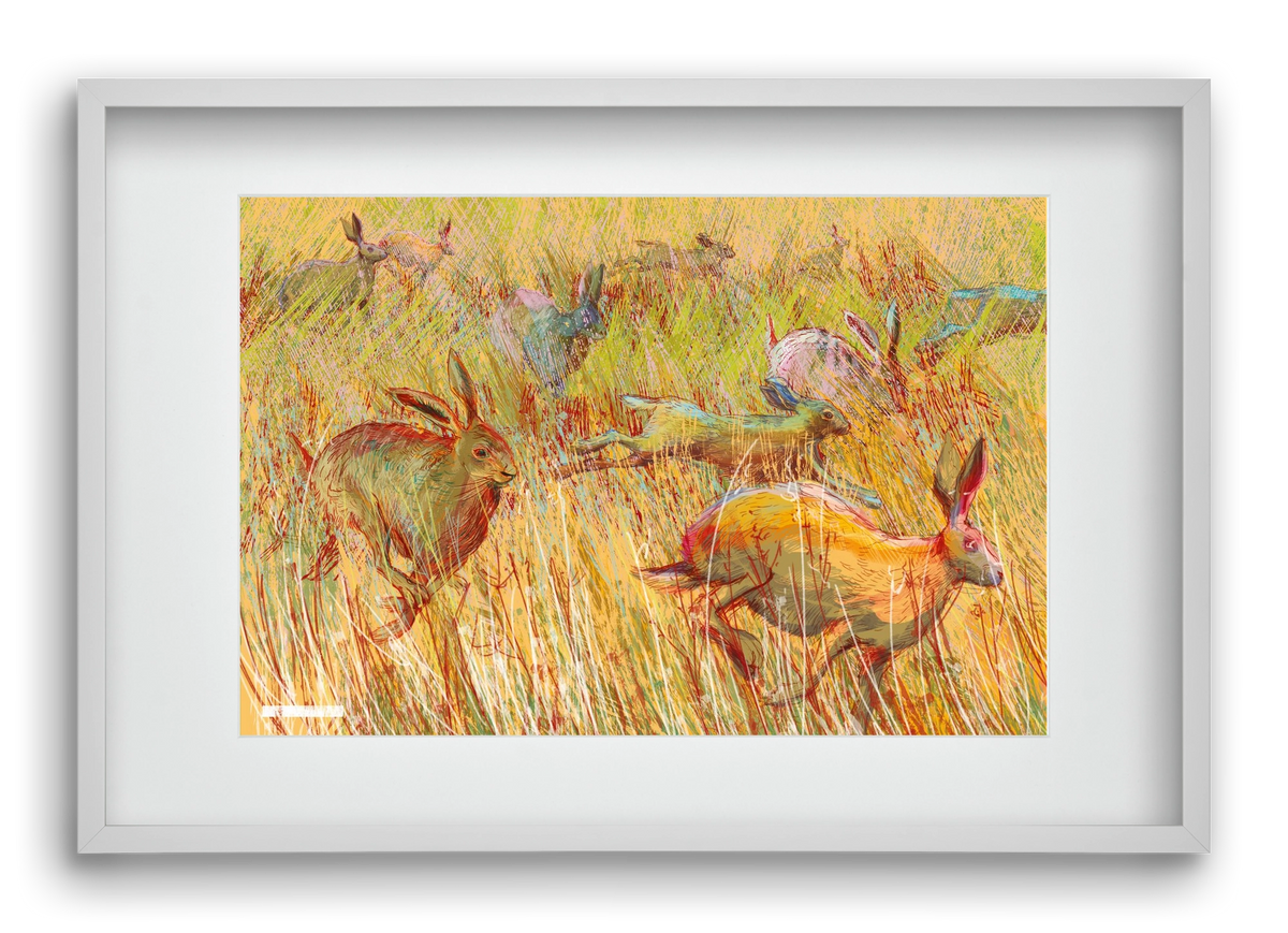 Running of hares, 60x40 cm (45x30 cm), Fehér keret, paszpartuval