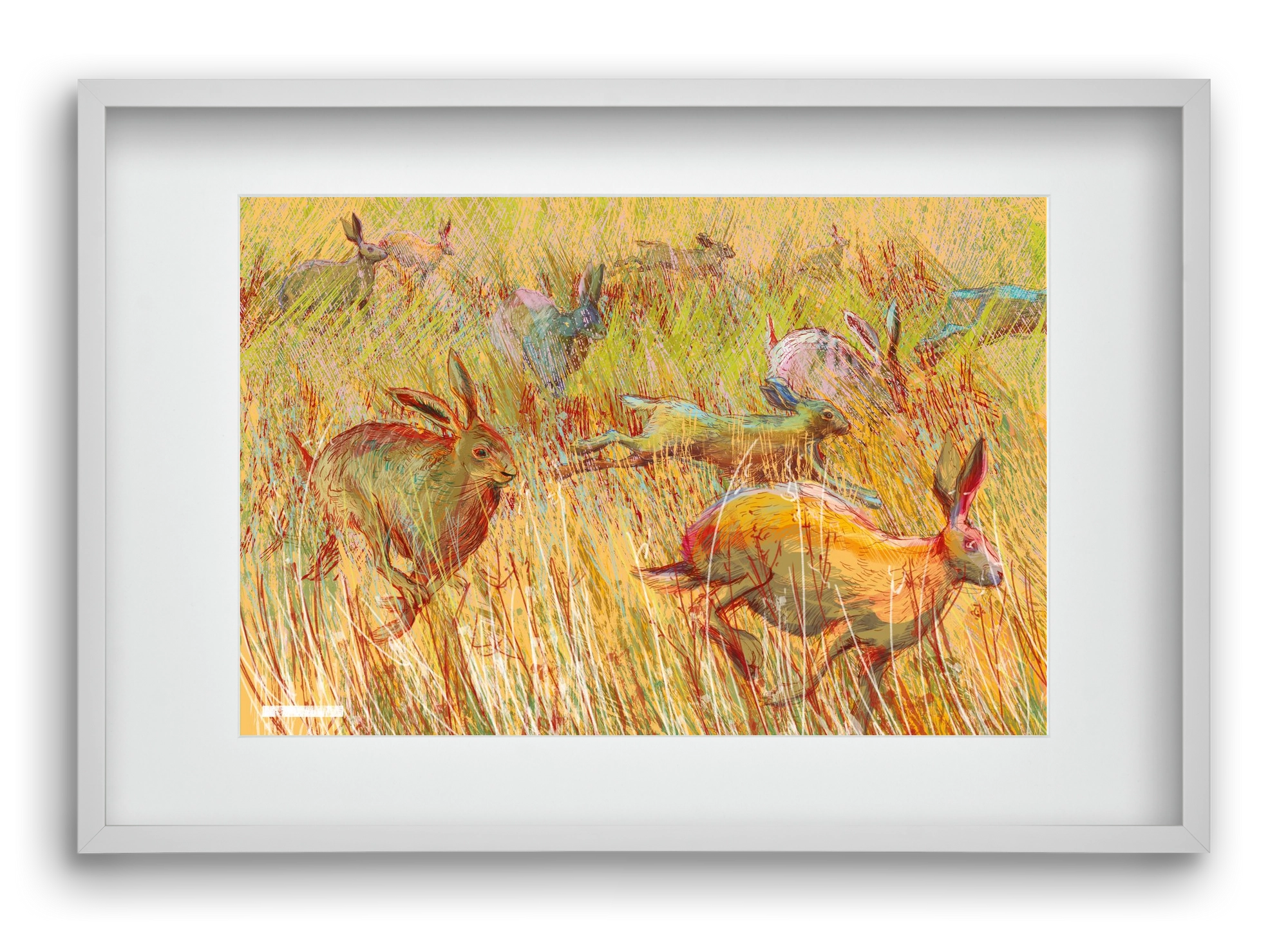 Running of hares, 60x40 cm (45x30 cm), Fehér keret, paszpartuval