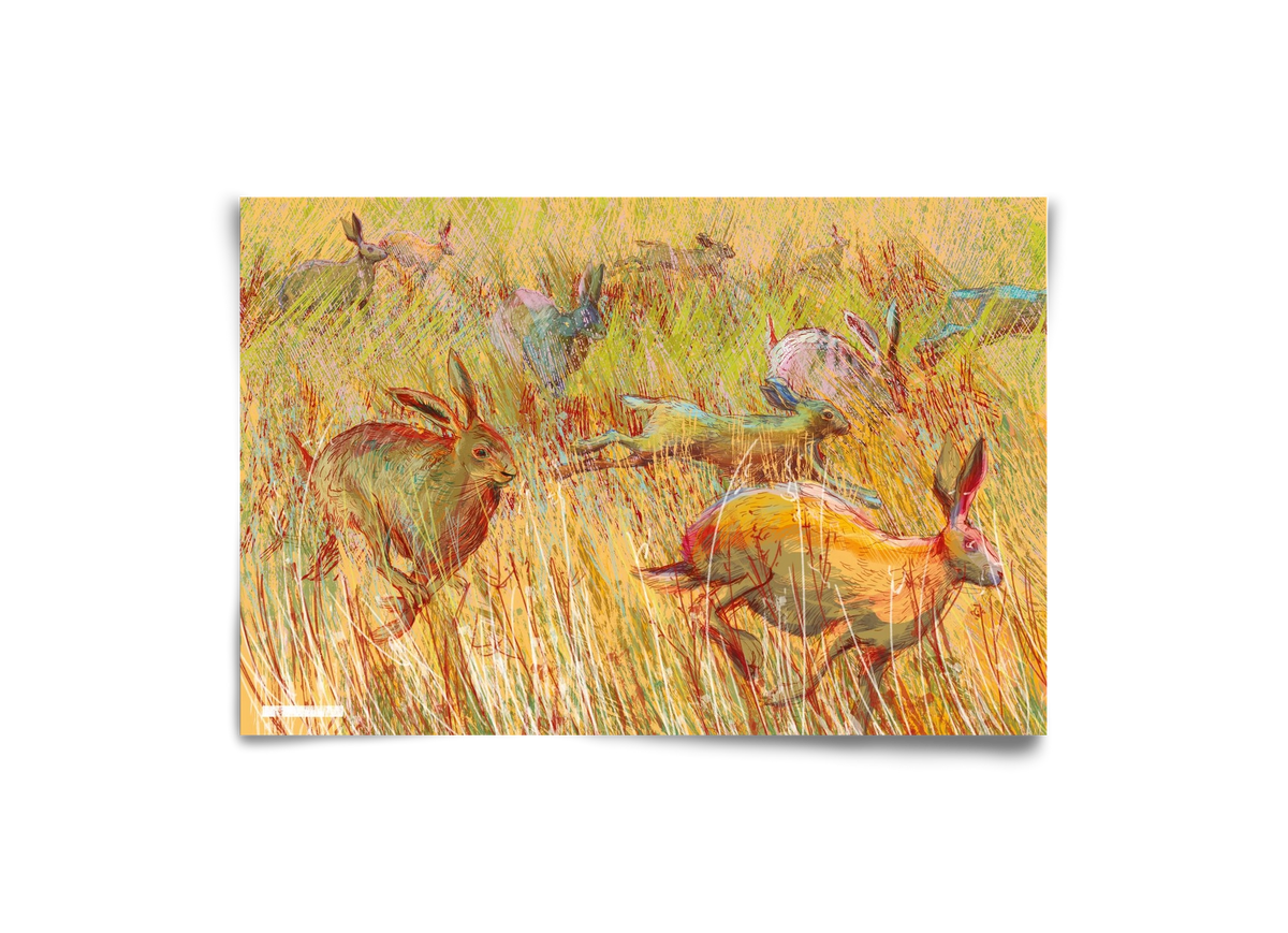 Running of hares, 30x20 cm, Keret nélkül
