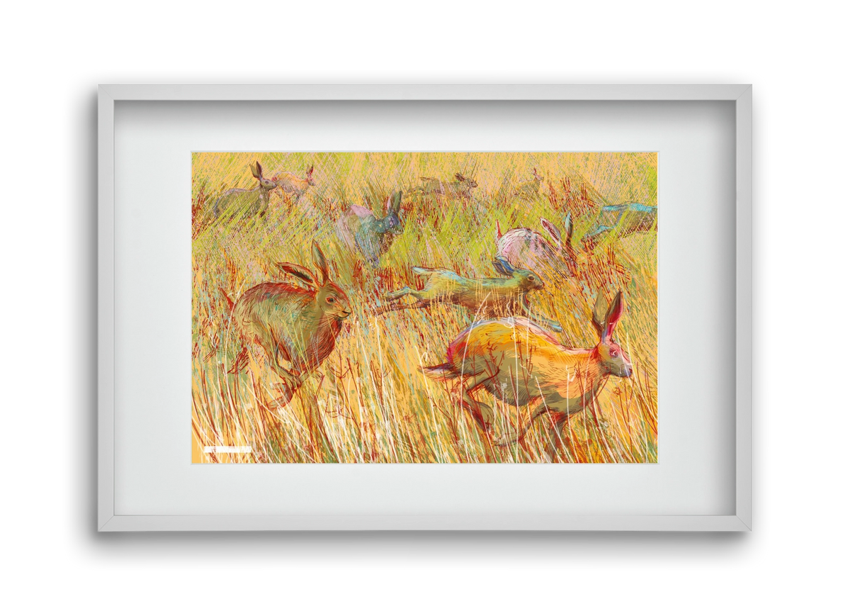 Running of hares, 45x30 cm (30x20 cm), Fehér keret, paszpartuval