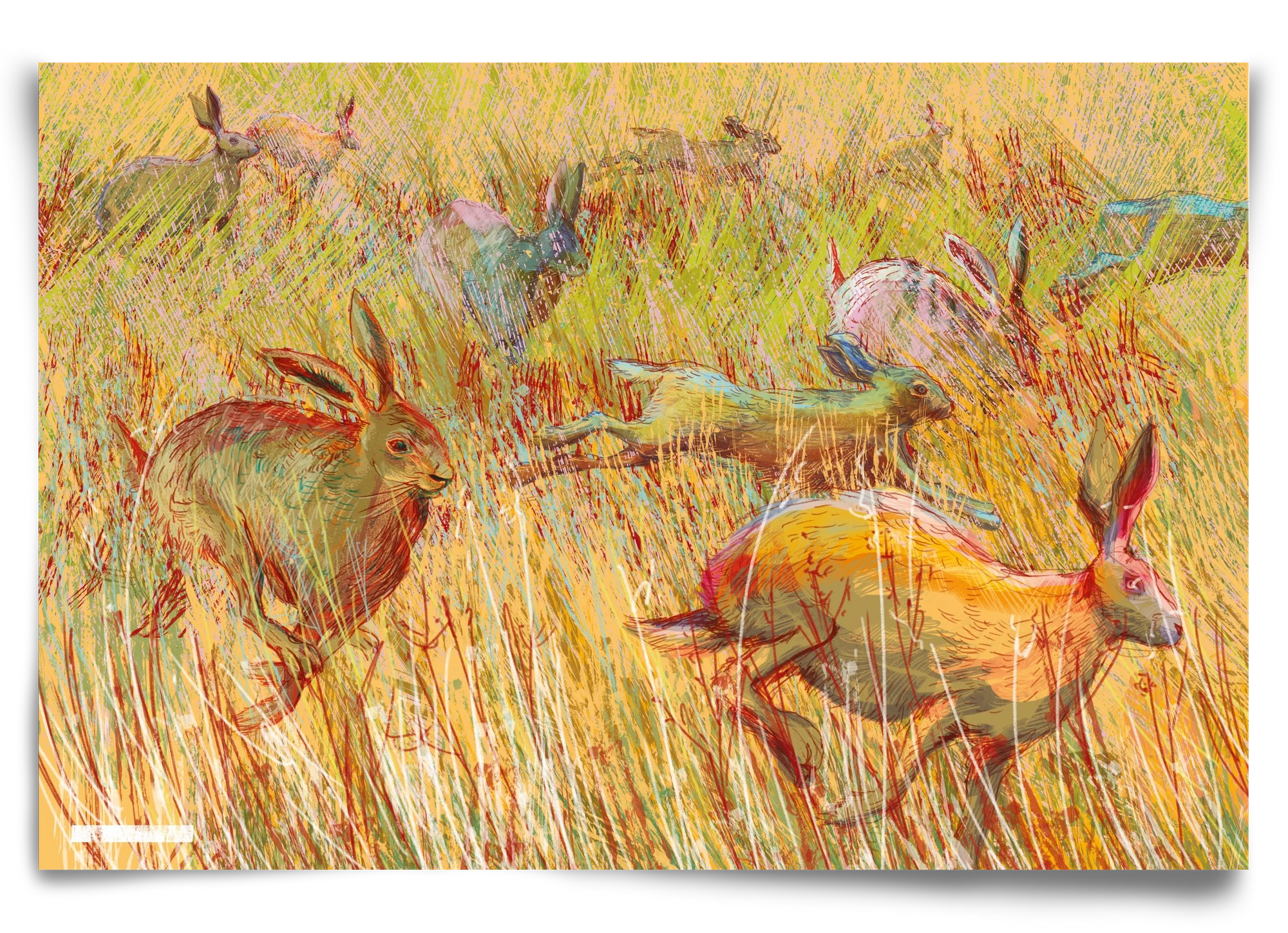 Running of hares, 90x60 cm, Keret nélkül