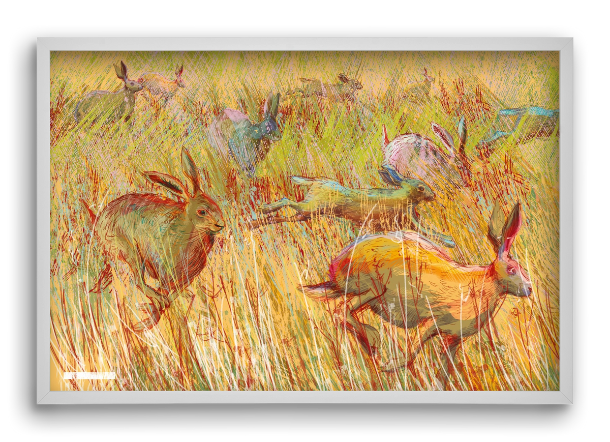 Running of hares, 60x40 cm (60x40 cm), Fehér keret