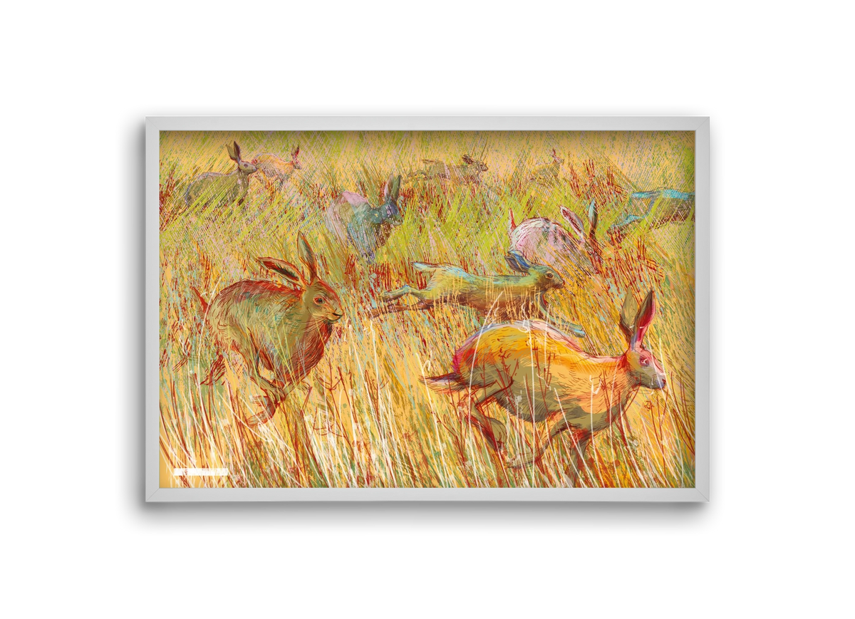 Running of hares, 30x20 cm (30x20 cm), Fehér keret