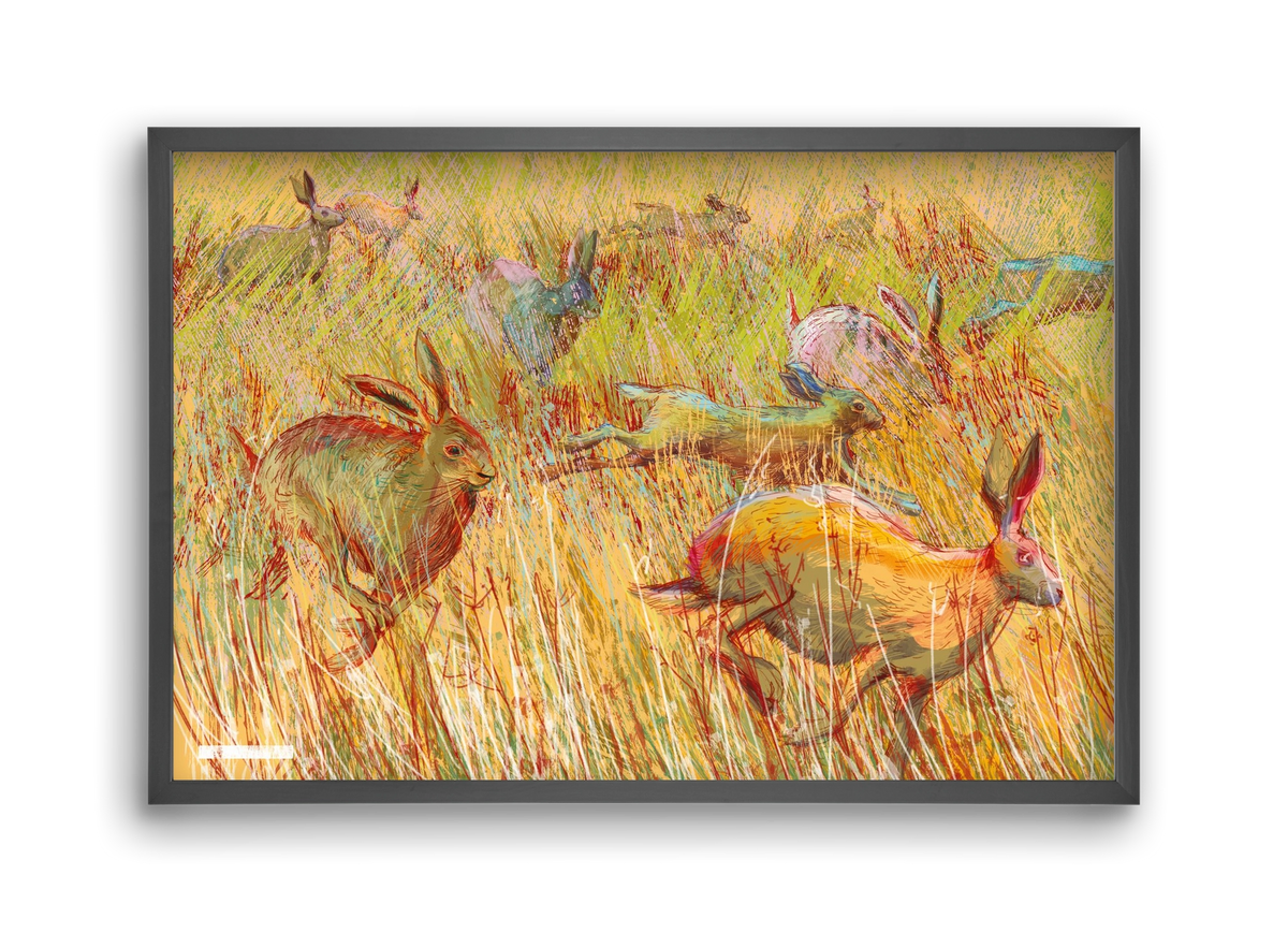 Running of hares, 45x30 cm (45x30 cm), Fekete keret