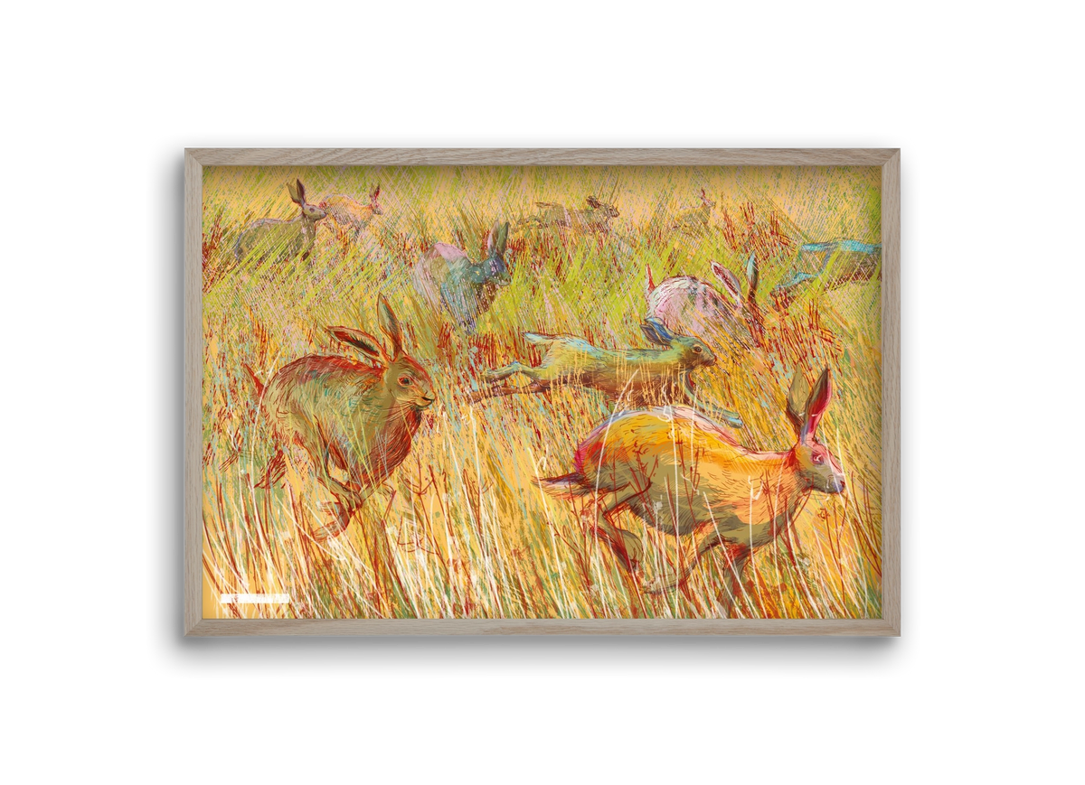 Running of hares, 30x20 cm (30x20 cm), Tölgy keret