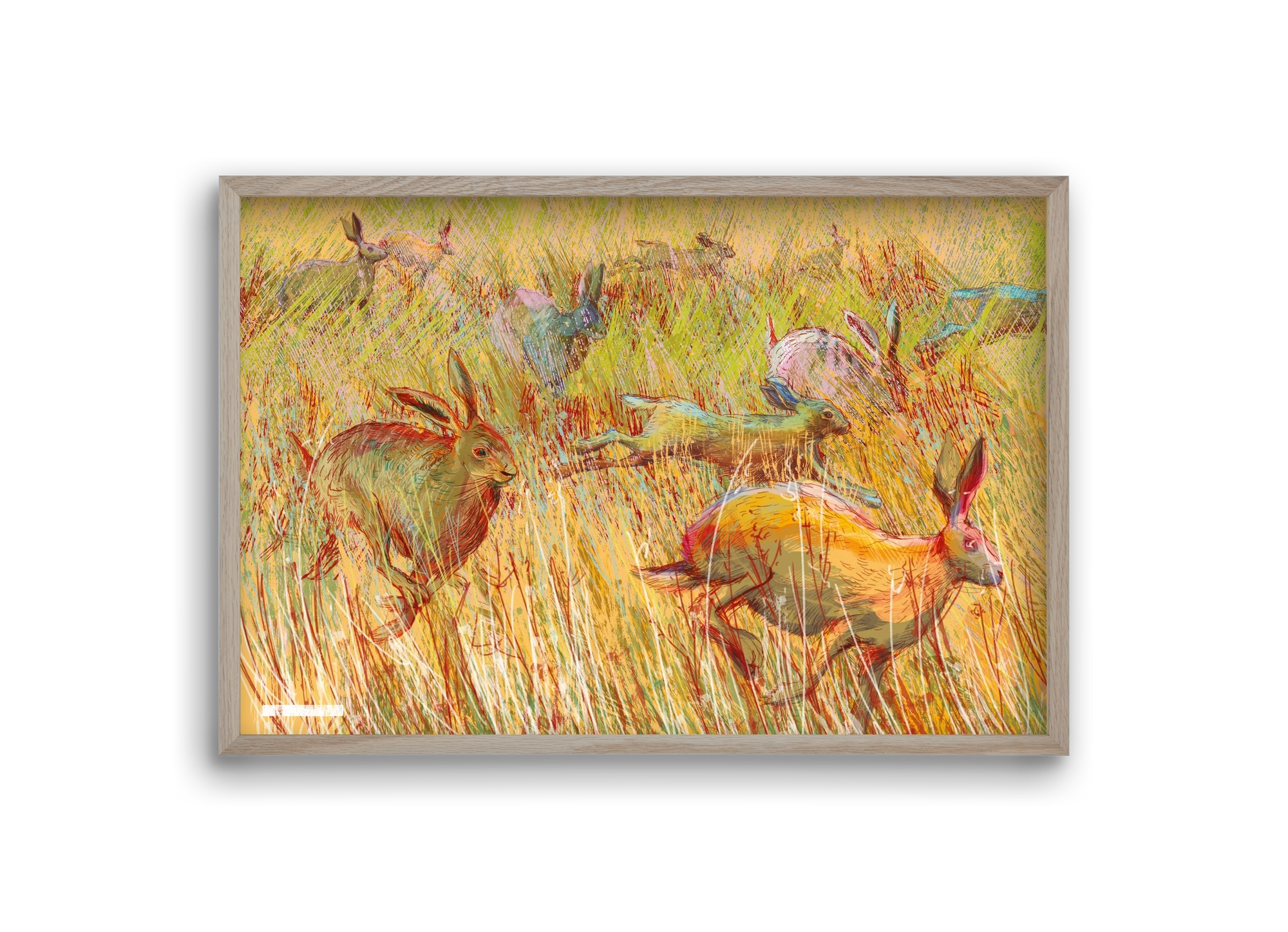 Running of hares, 30x20 cm (30x20 cm), Tölgy keret
