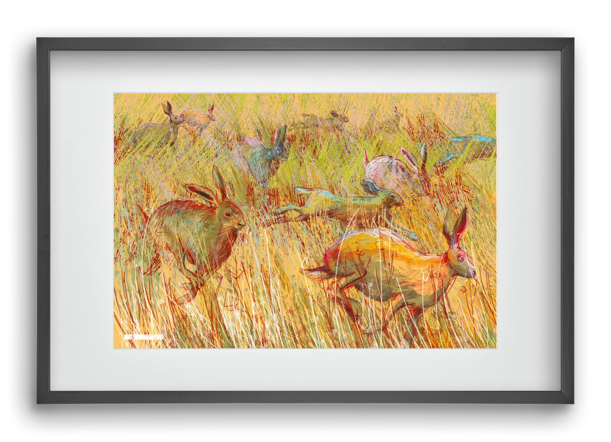 Running of hares, 60x40 cm (45x30 cm), Fekete keret, paszpartuval
