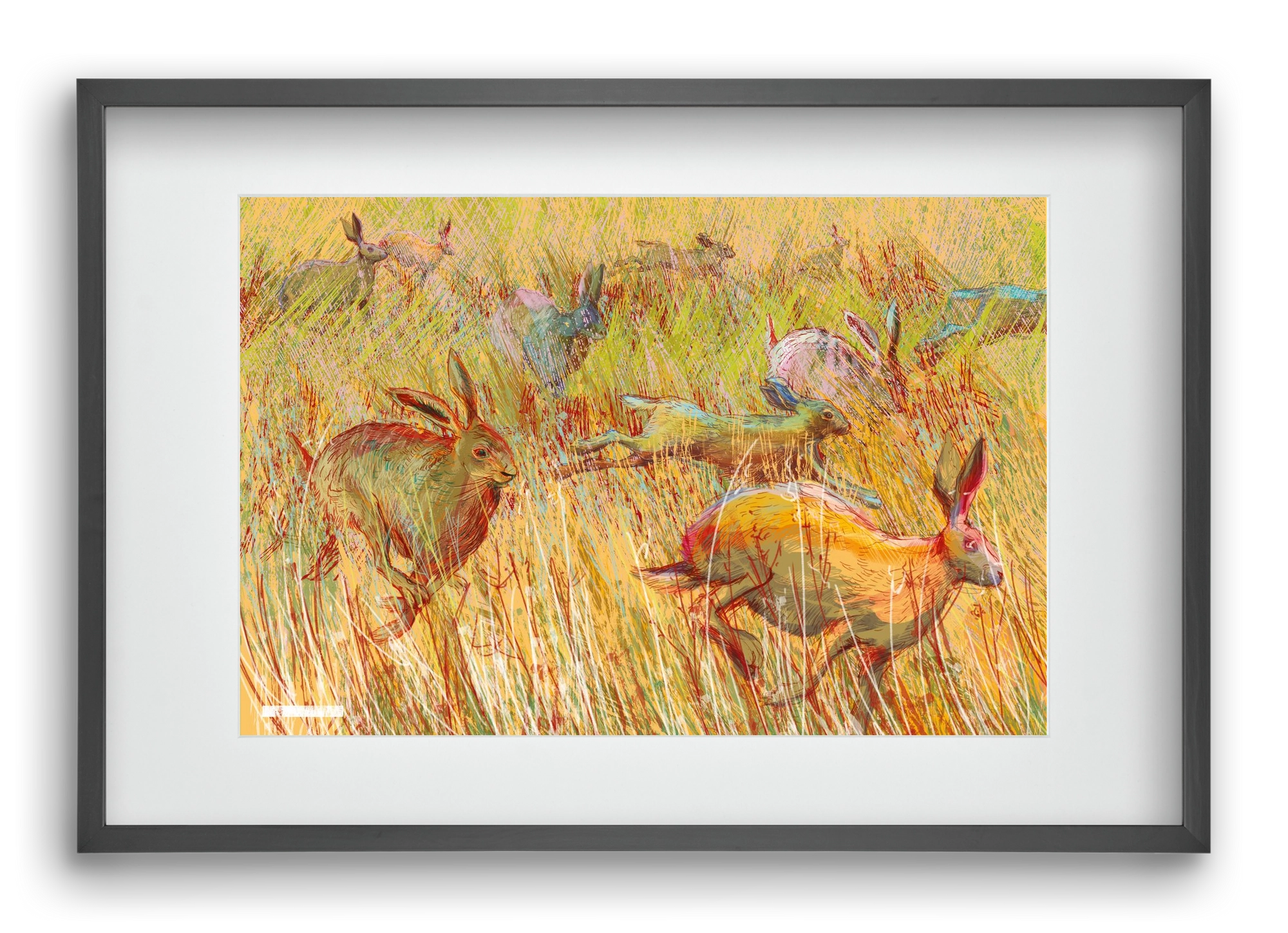 Running of hares, 60x40 cm (45x30 cm), Fekete keret, paszpartuval