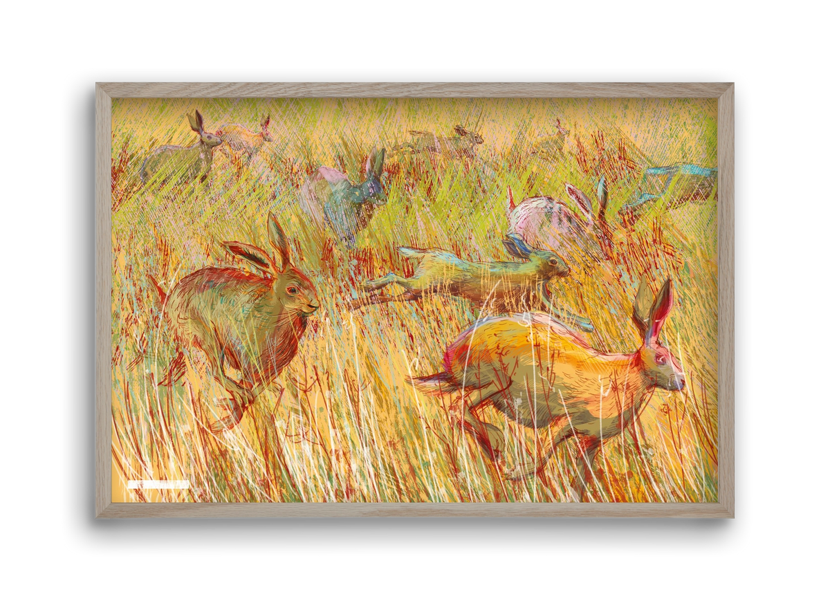Running of hares, 45x30 cm (45x30 cm), Tölgy keret