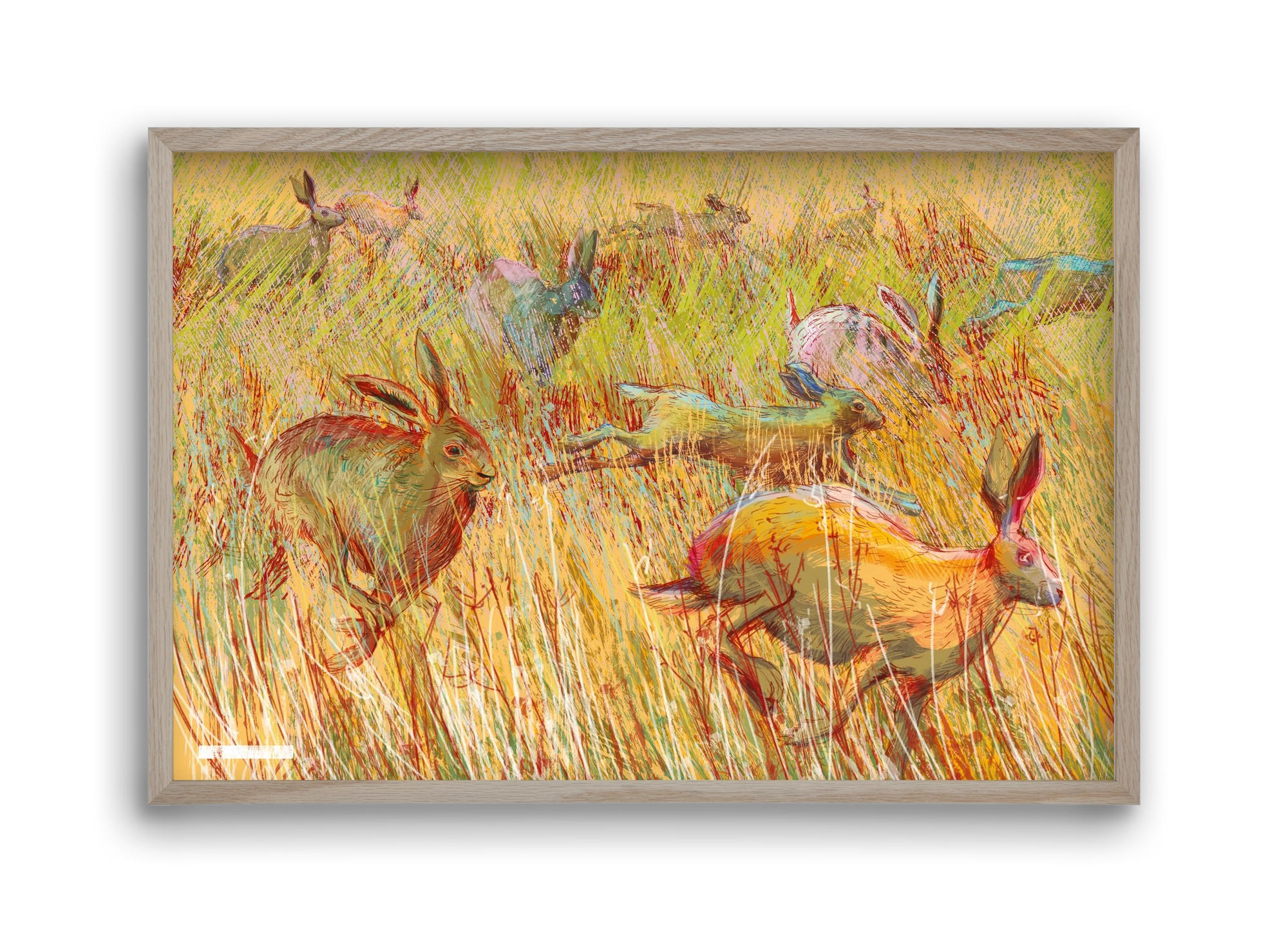 Running of hares, 45x30 cm (45x30 cm), Tölgy keret