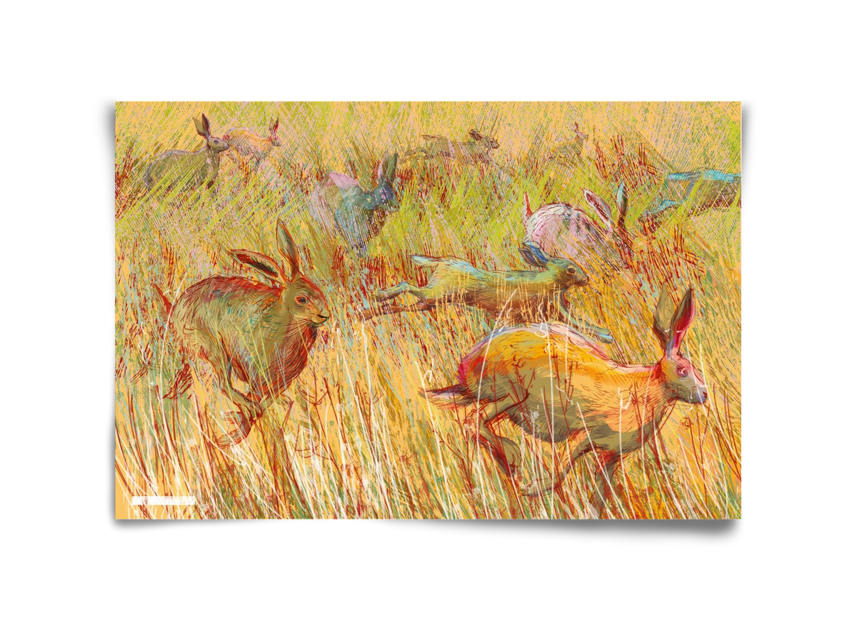 Running of hares, 45x30 cm, Keret nélkül