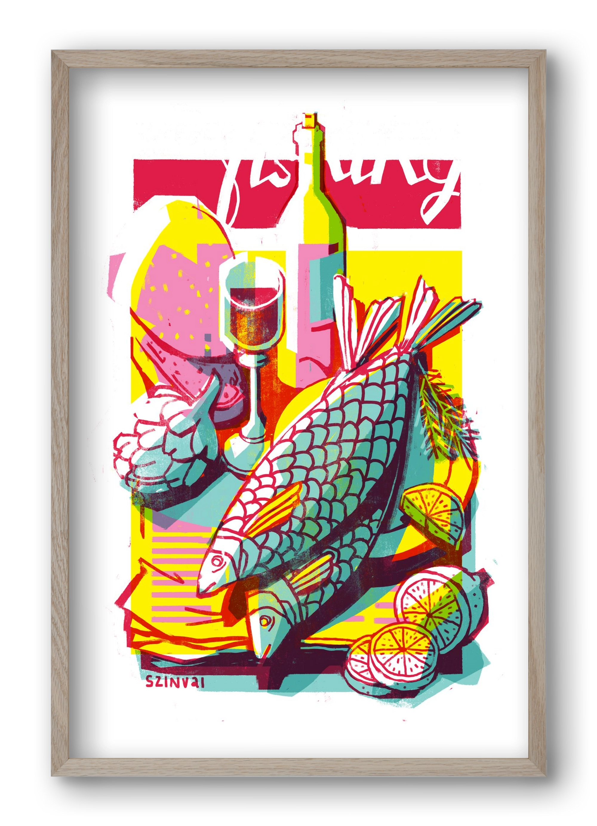 Still-life with fish, 40x60 cm (40x60 cm), Tölgy keret