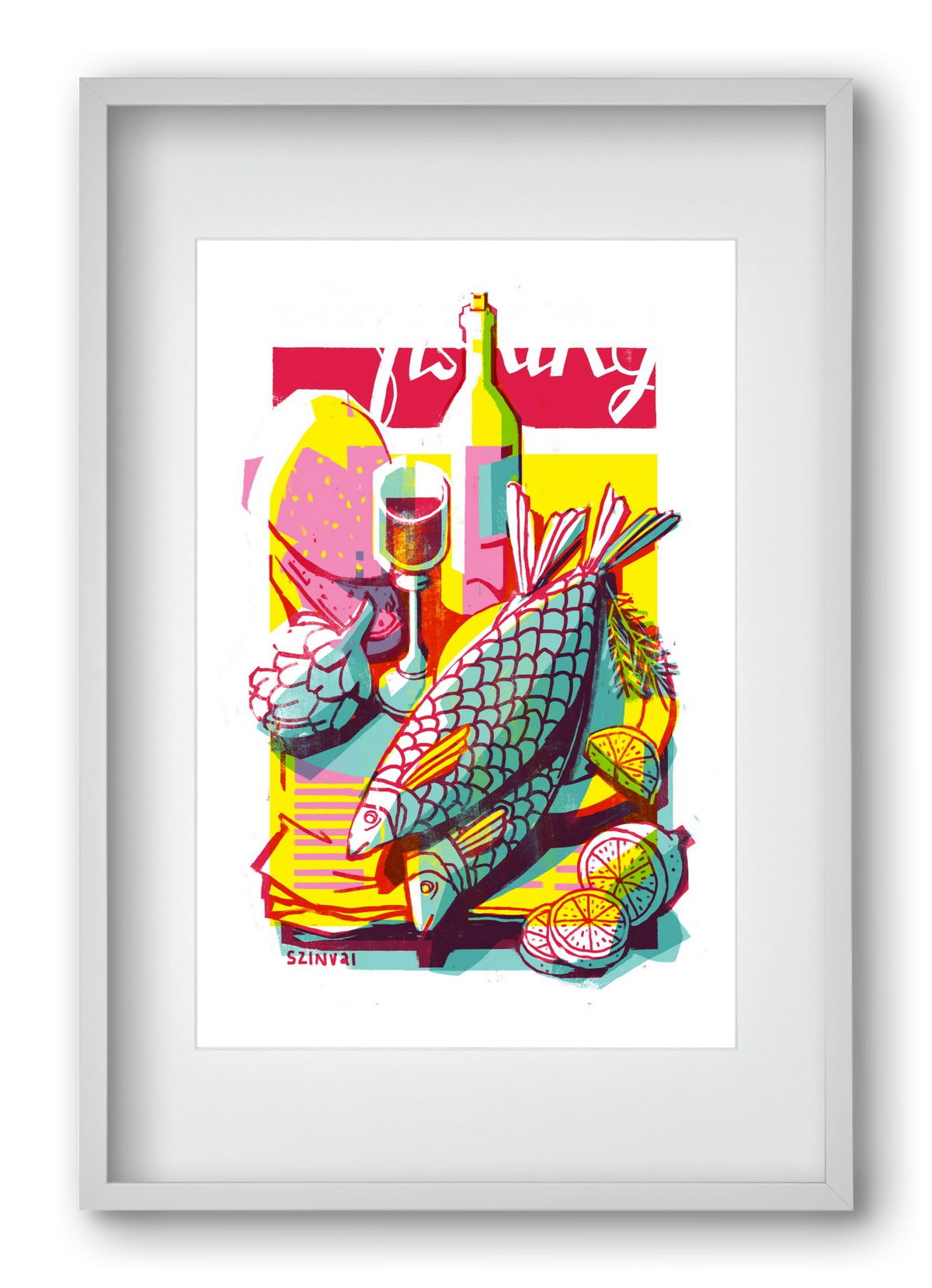 Still-life with fish, 40x60 cm (30x45 cm), Fehér keret, paszpartuval