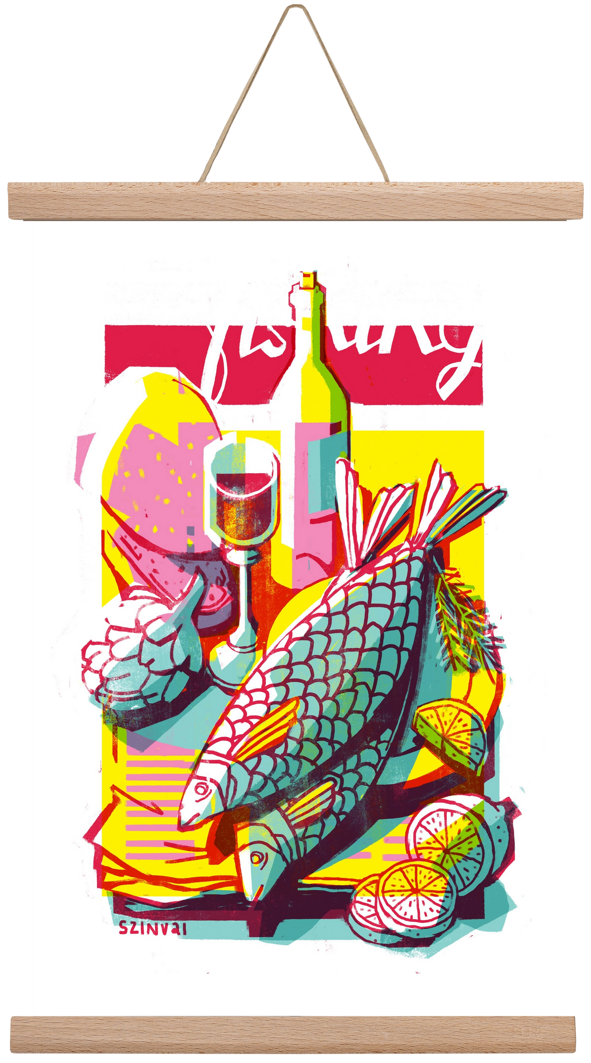 Still-life with fish, 30x45 cm (30x45 cm), Tölgy akasztó