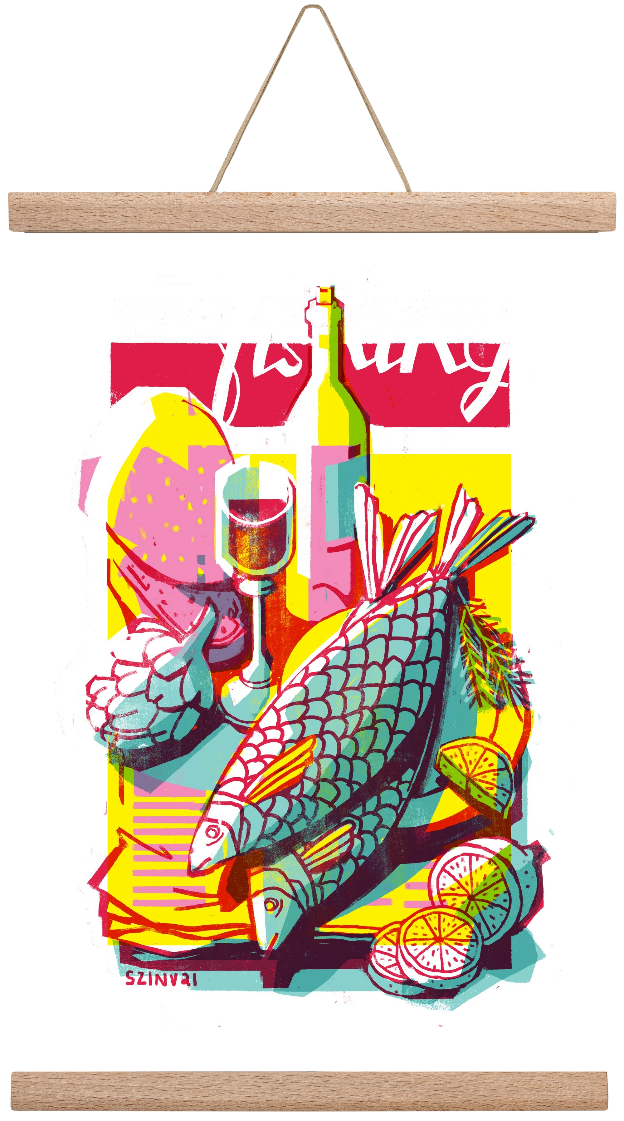 Still-life with fish, 30x45 cm (30x45 cm), Tölgy akasztó