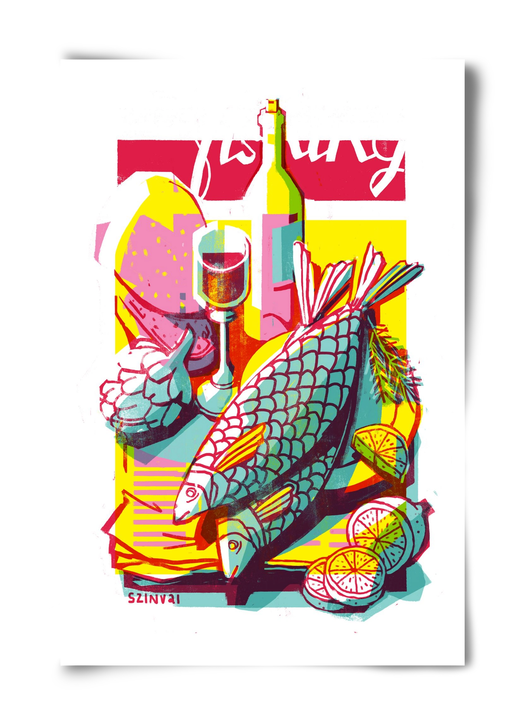 Still-life with fish, 40x60 cm, Keret nélkül