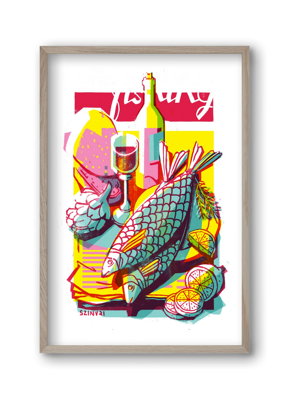 Still-life with fish, 30x45 cm (30x45 cm), Tölgy keret