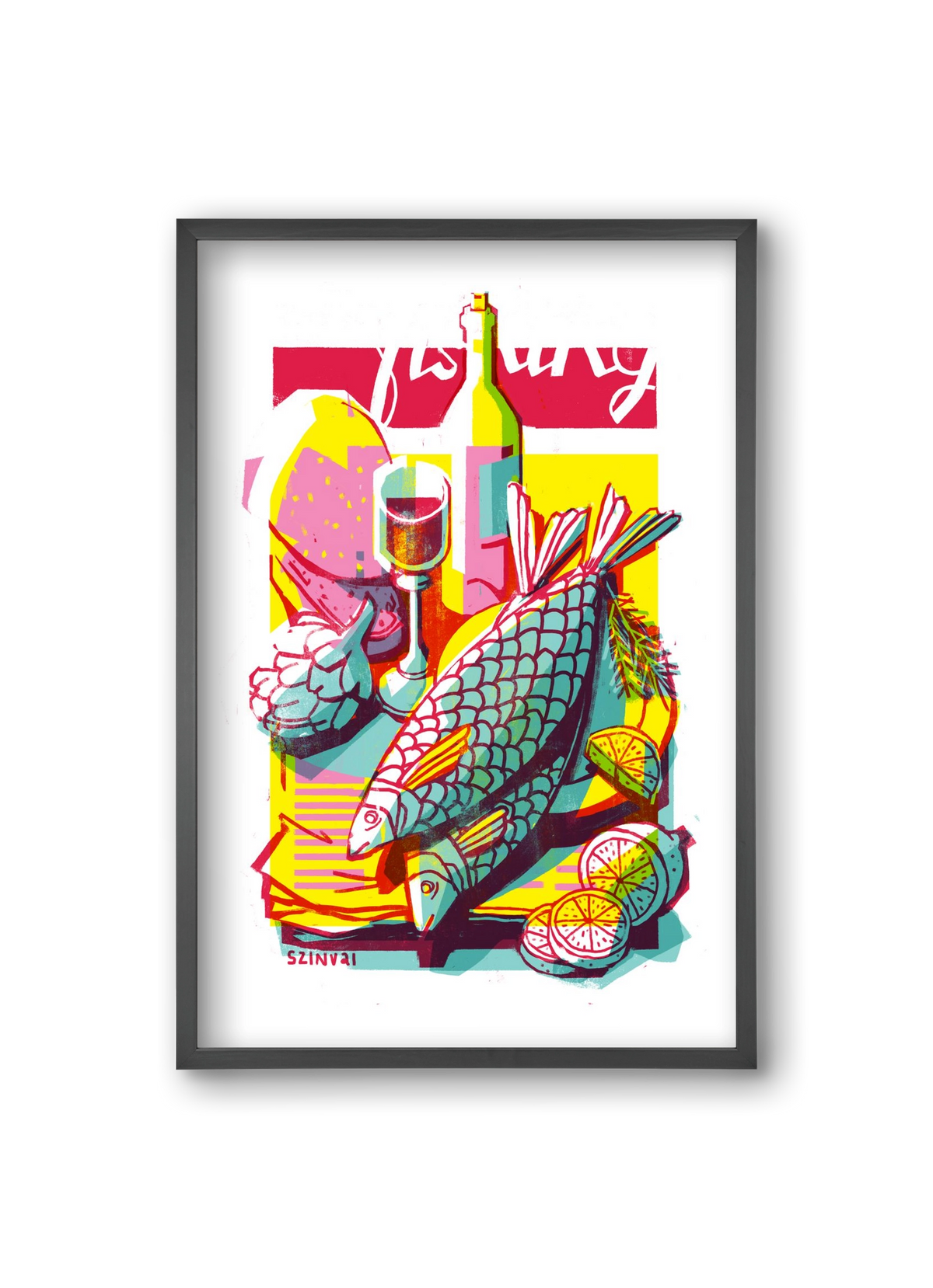 Still-life with fish, 20x30 cm (20x30 cm), Fekete keret