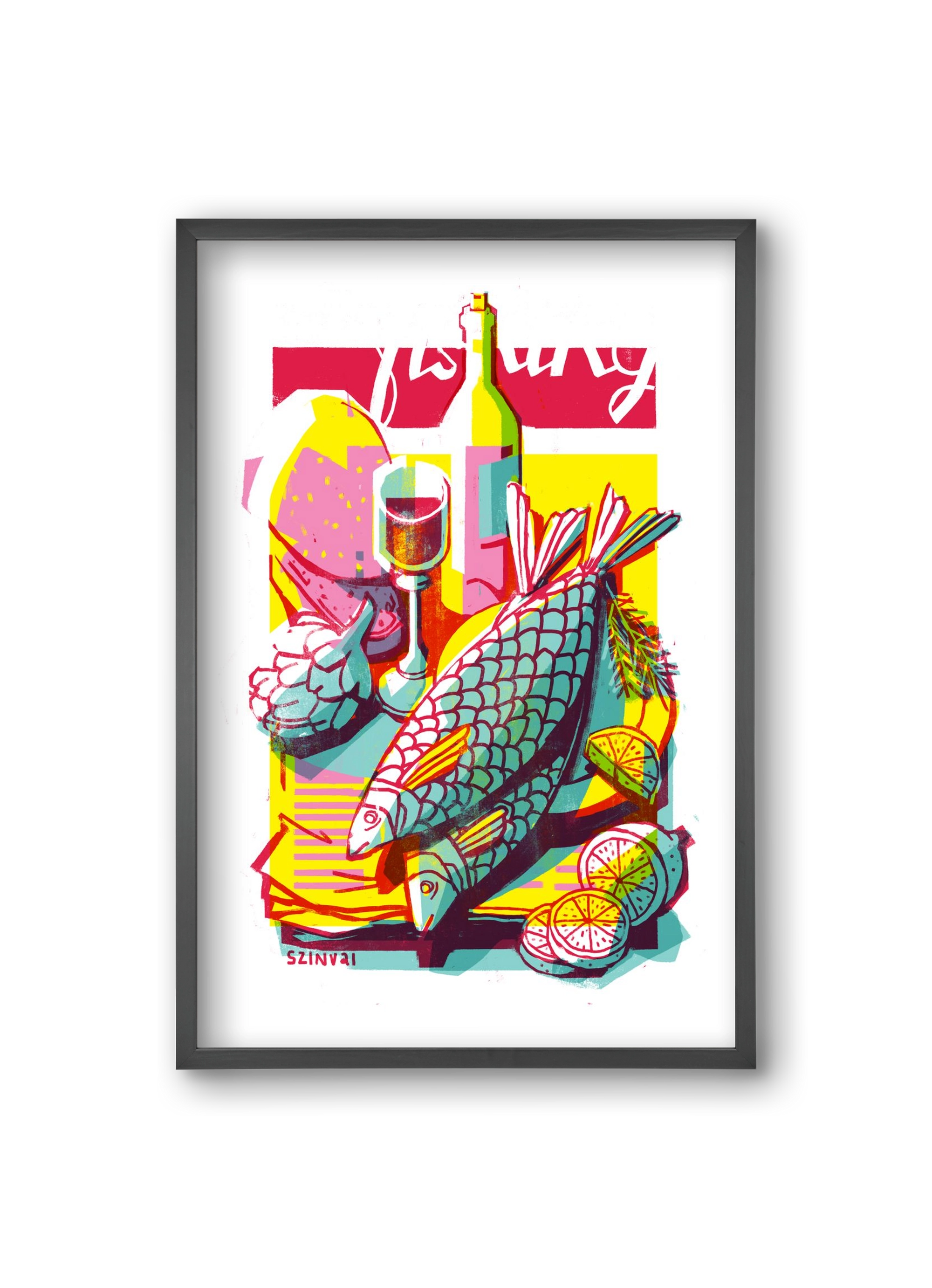 Still-life with fish, 20x30 cm (20x30 cm), Fekete keret