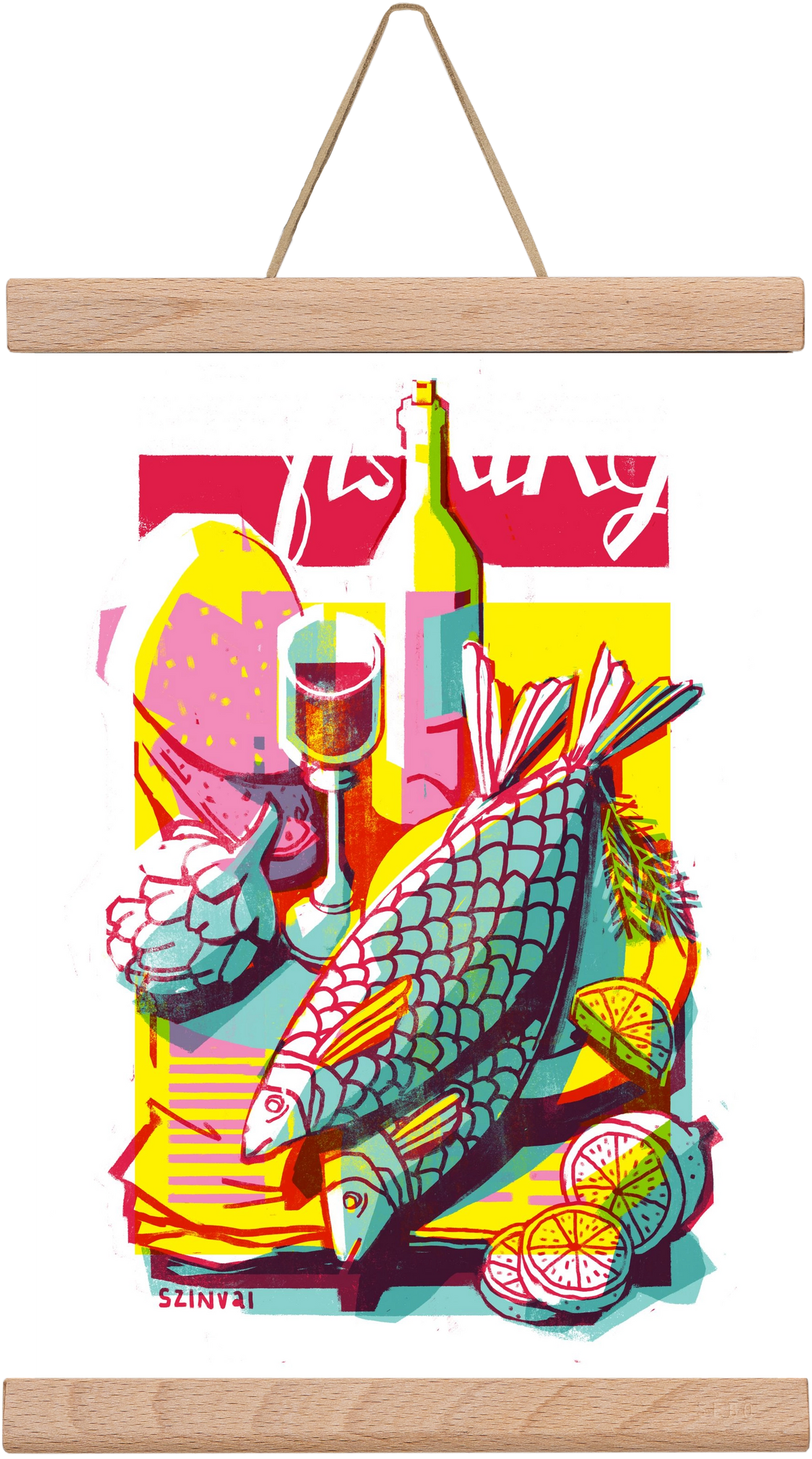 Still-life with fish, 20x30 cm (20x30 cm), Tölgy akasztó