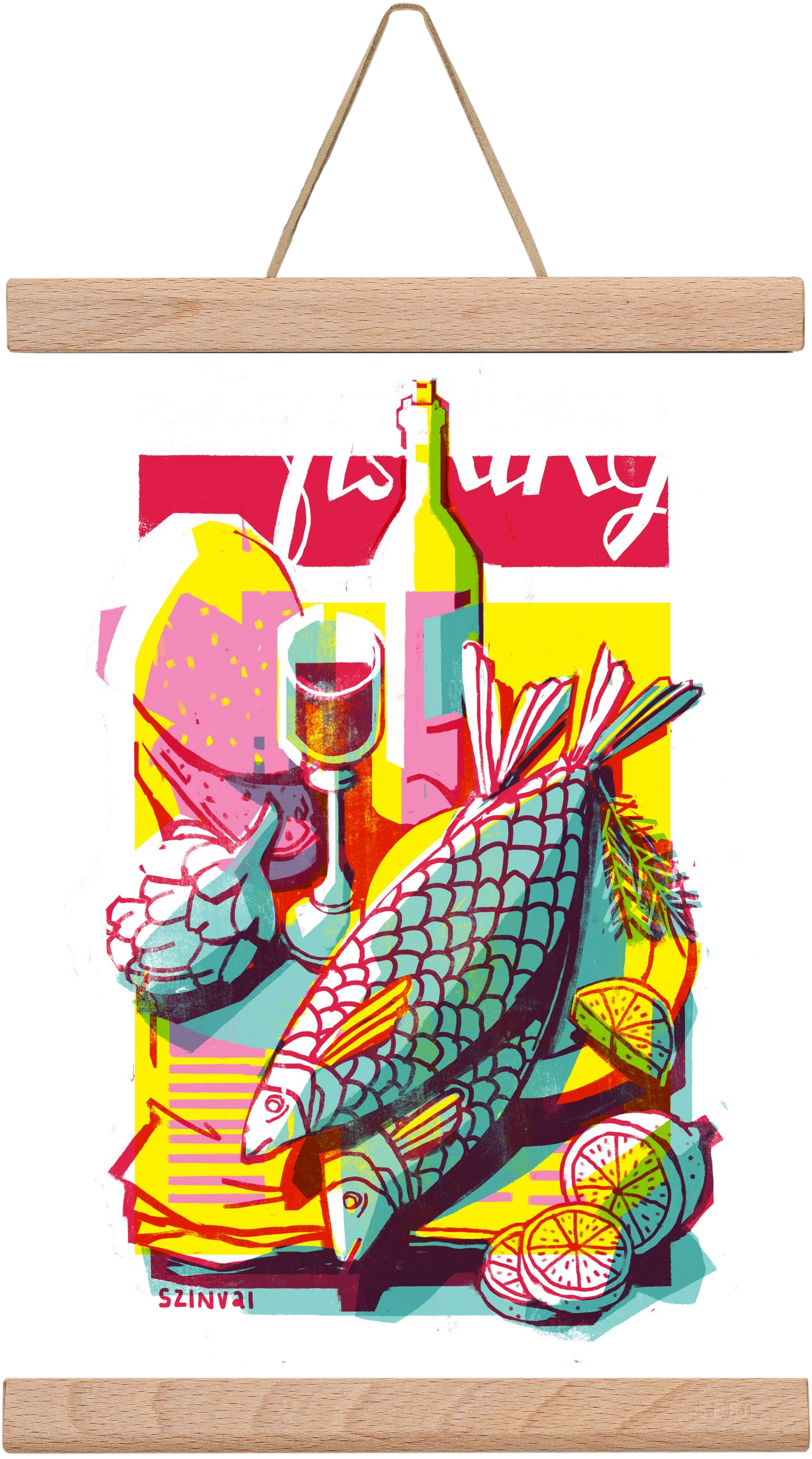 Still-life with fish, 20x30 cm (20x30 cm), Tölgy akasztó