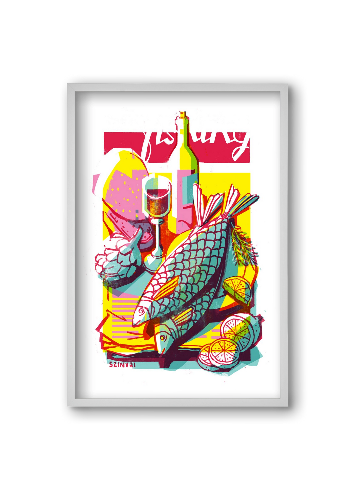 Still-life with fish, 20x30 cm (20x30 cm), Fehér keret