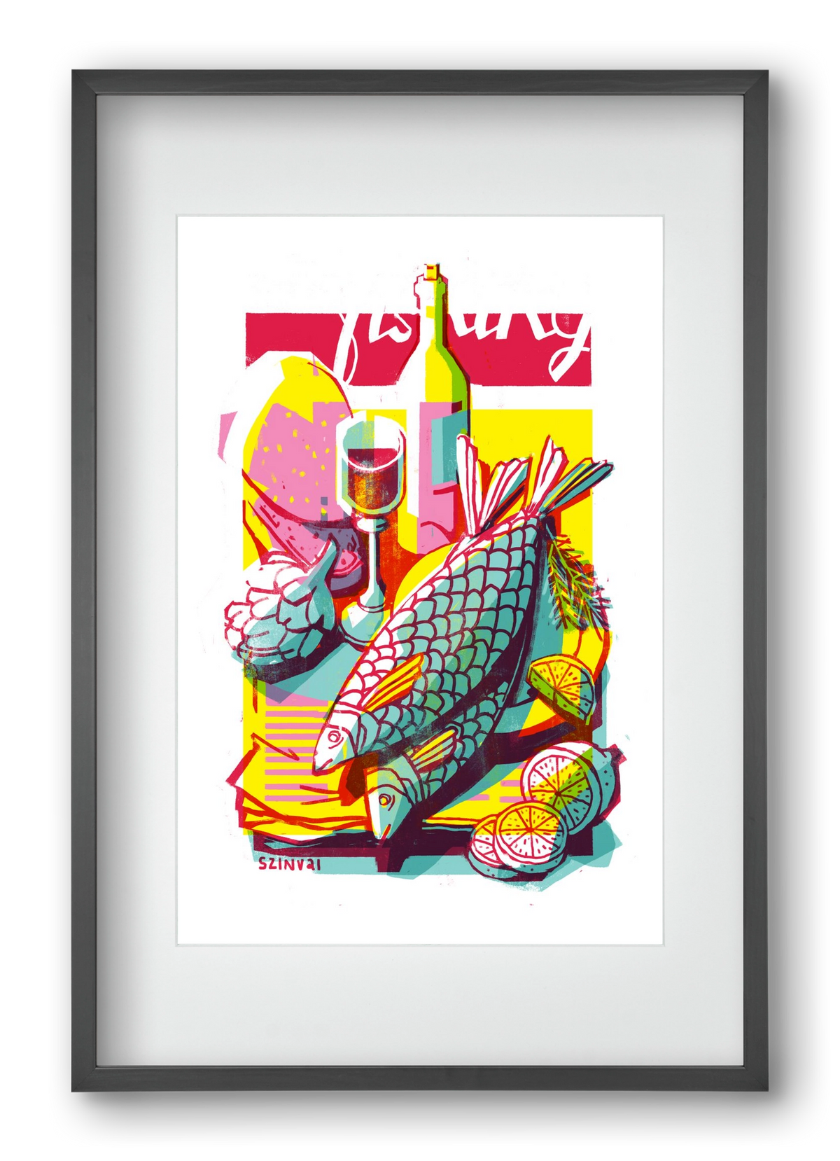 Still-life with fish, 40x60 cm (30x45 cm), Fekete keret, paszpartuval