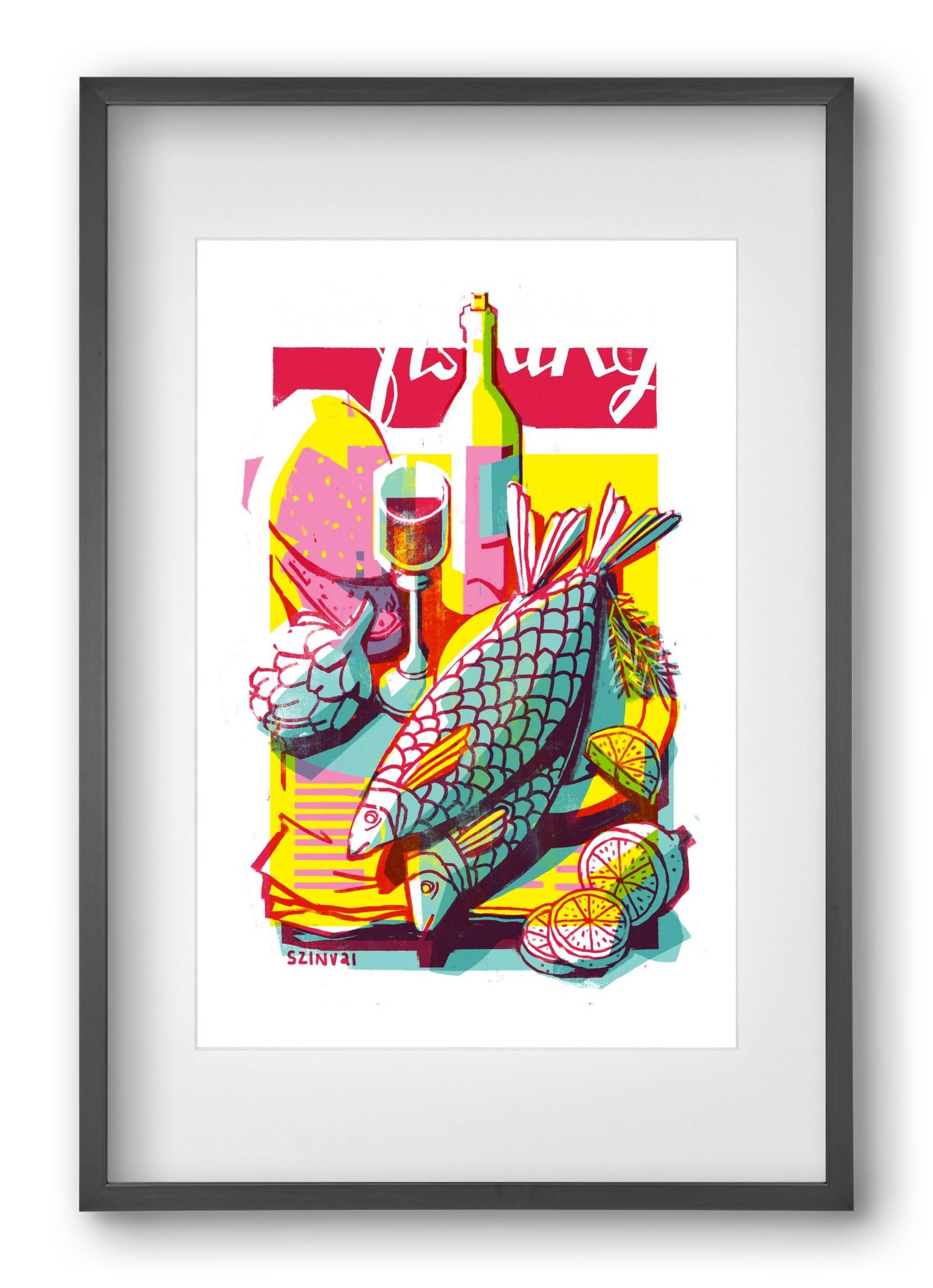 Still-life with fish, 40x60 cm (30x45 cm), Fekete keret, paszpartuval