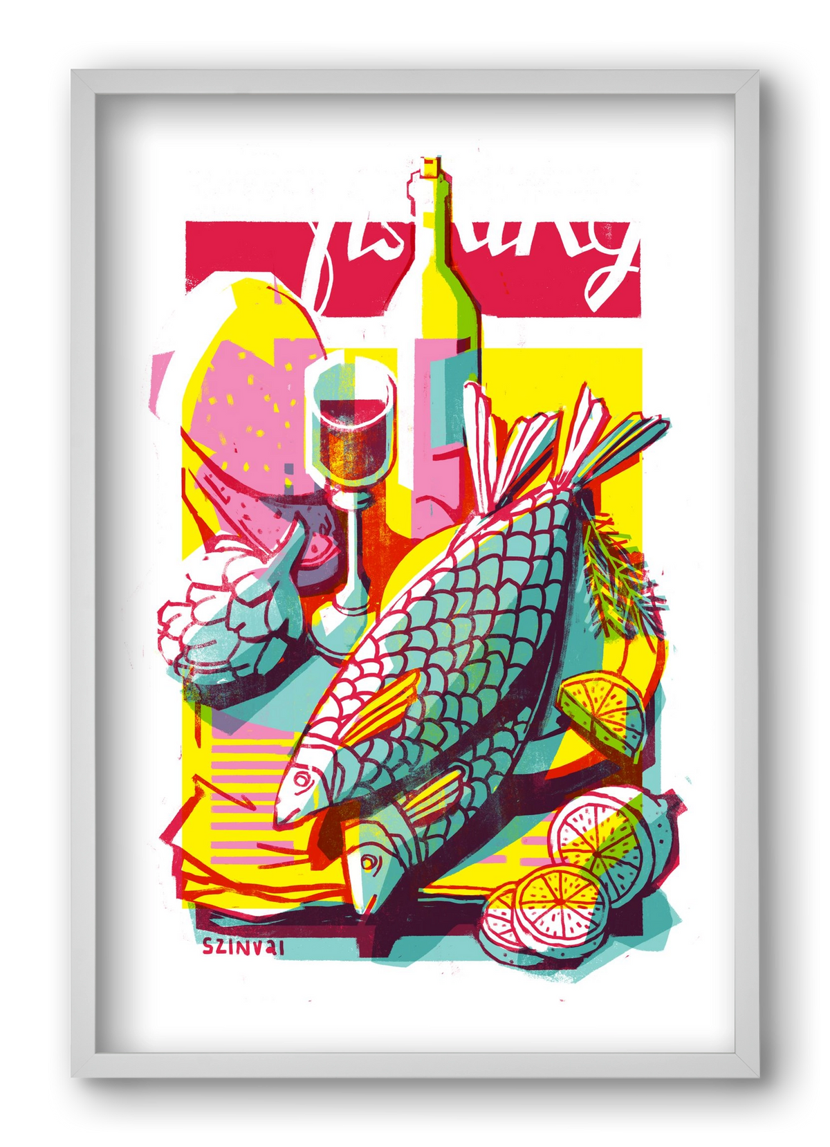 Still-life with fish, 40x60 cm (40x60 cm), Fehér keret