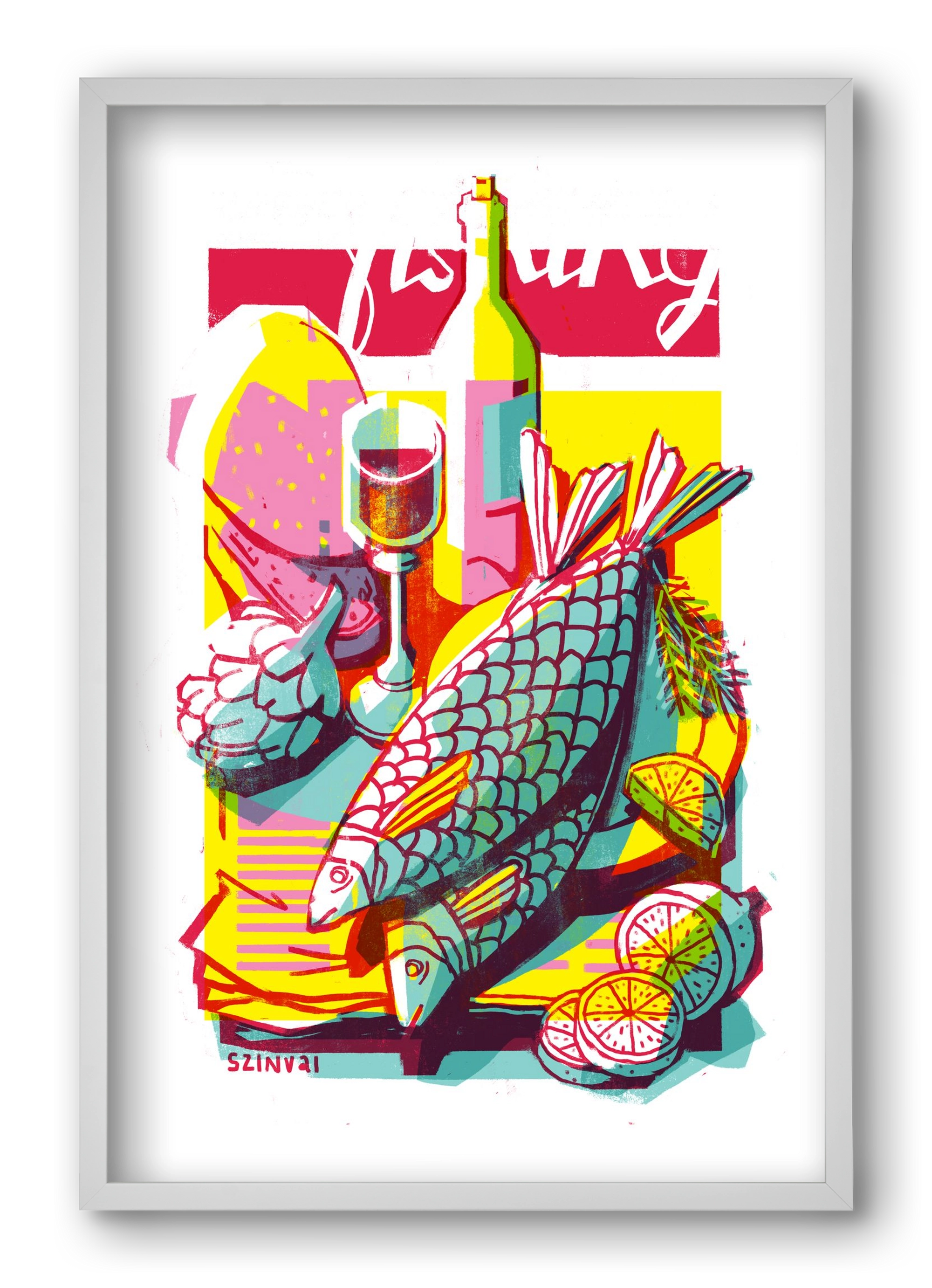 Still-life with fish, 40x60 cm (40x60 cm), Fehér keret