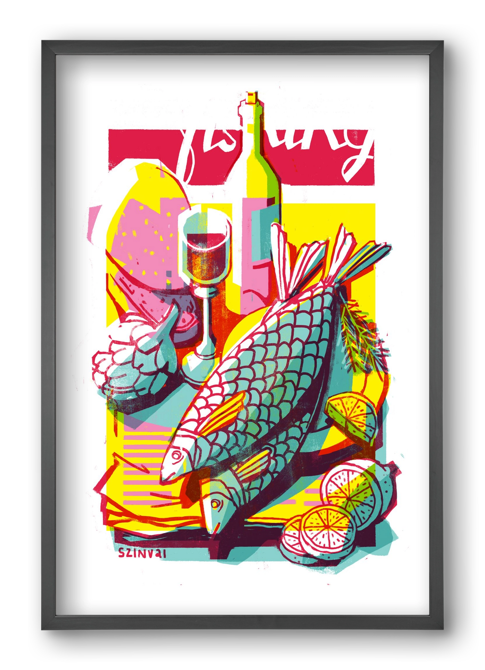 Still-life with fish, 40x60 cm (40x60 cm), Fekete keret