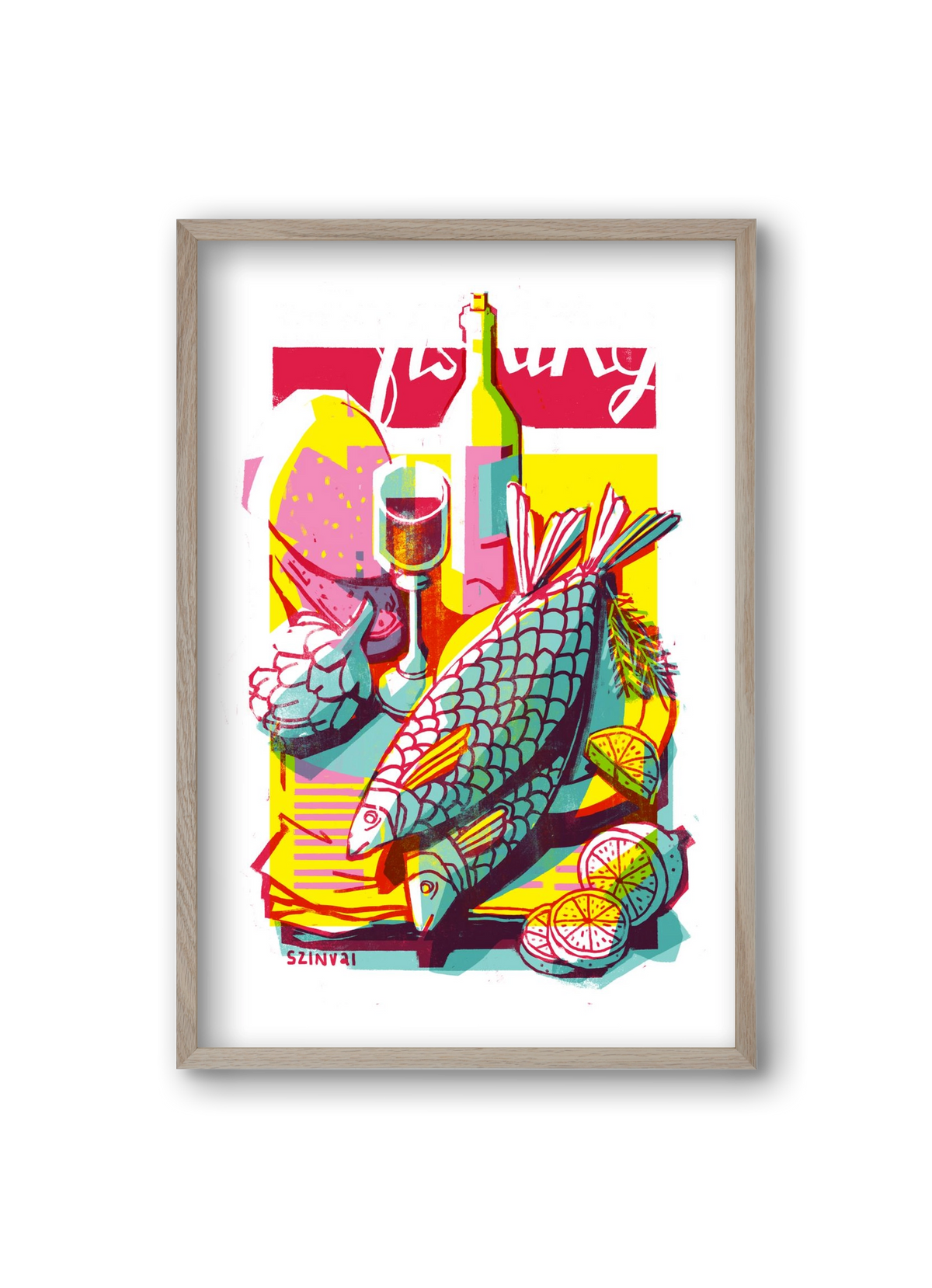 Still-life with fish, 20x30 cm (20x30 cm), Tölgy keret
