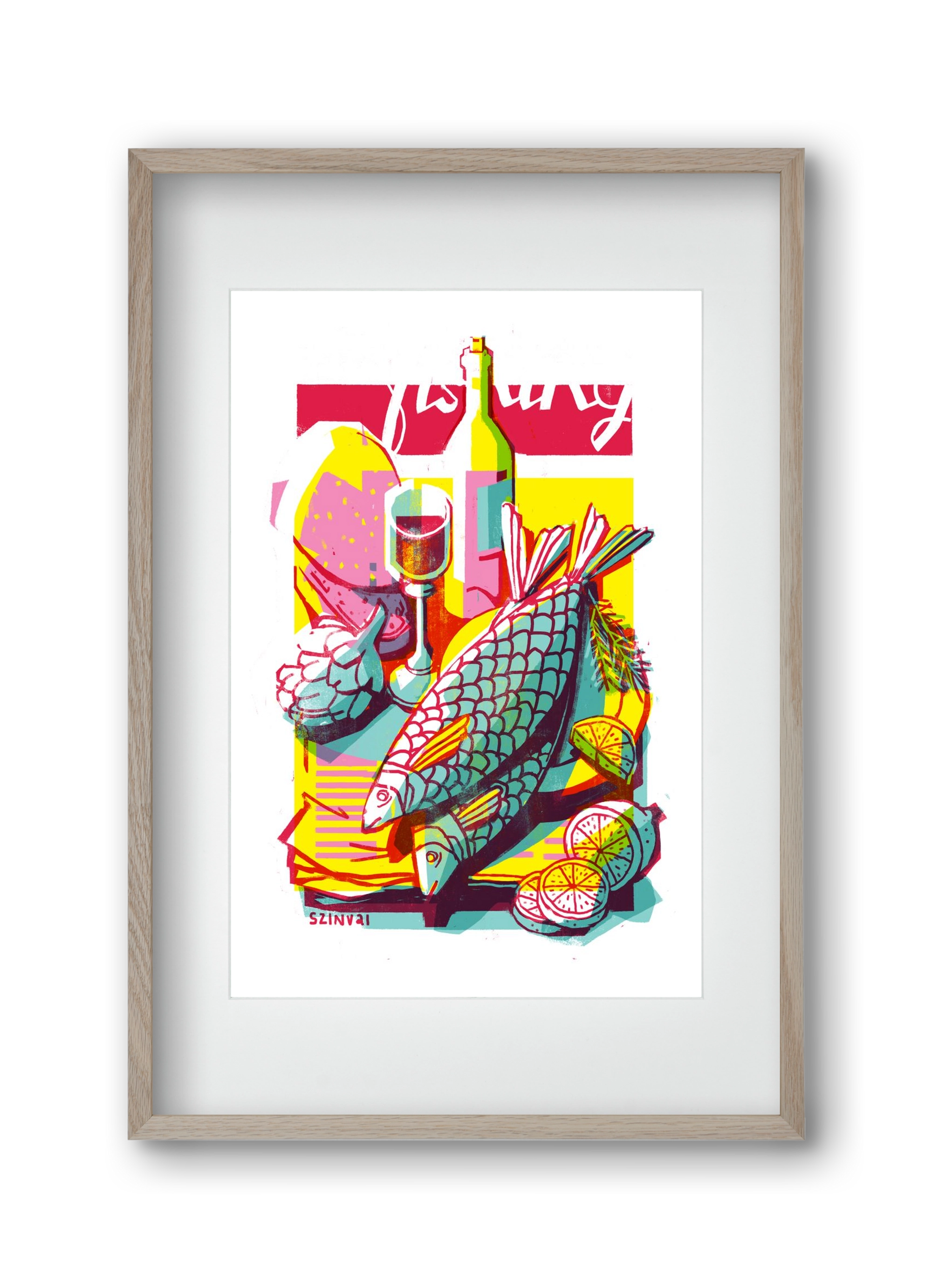 Still-life with fish, 30x45 cm (20x30 cm), Tölgy keret, paszpartuval