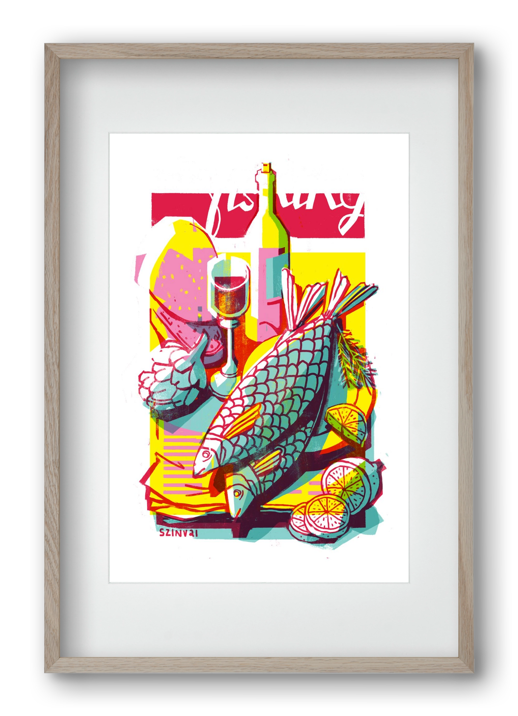Still-life with fish, 40x60 cm (30x45 cm), Tölgy keret, paszpartuval