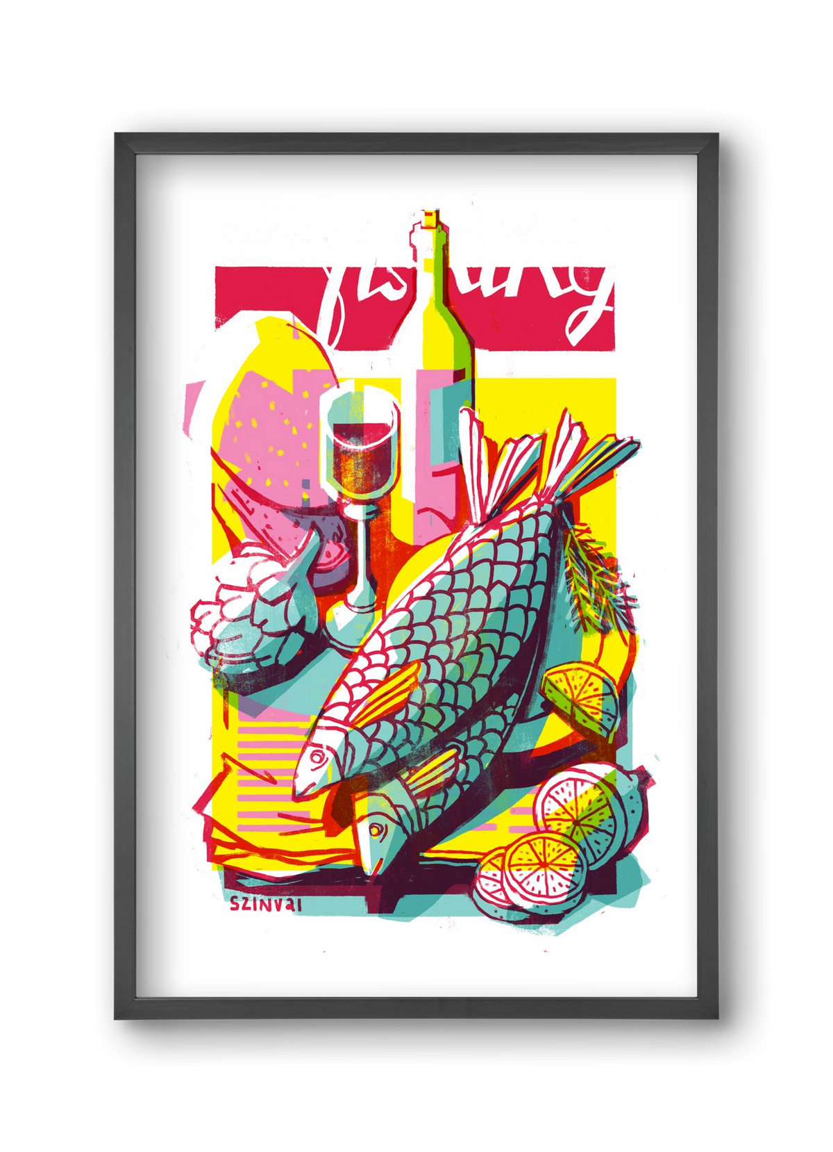 Still-life with fish, 30x45 cm (30x45 cm), Fekete keret