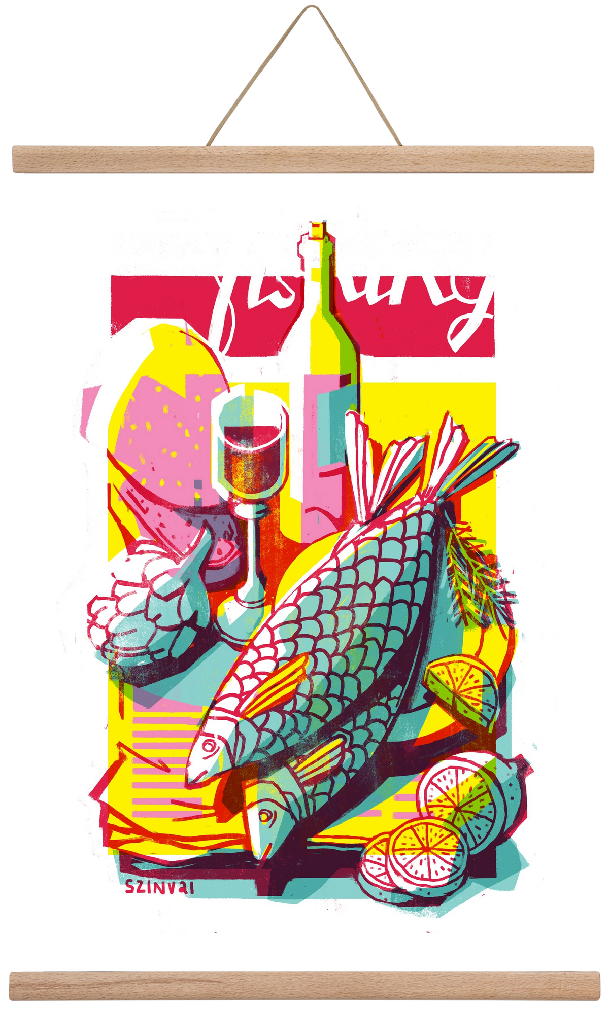 Still-life with fish, 40x60 cm (40x60 cm), Tölgy akasztó