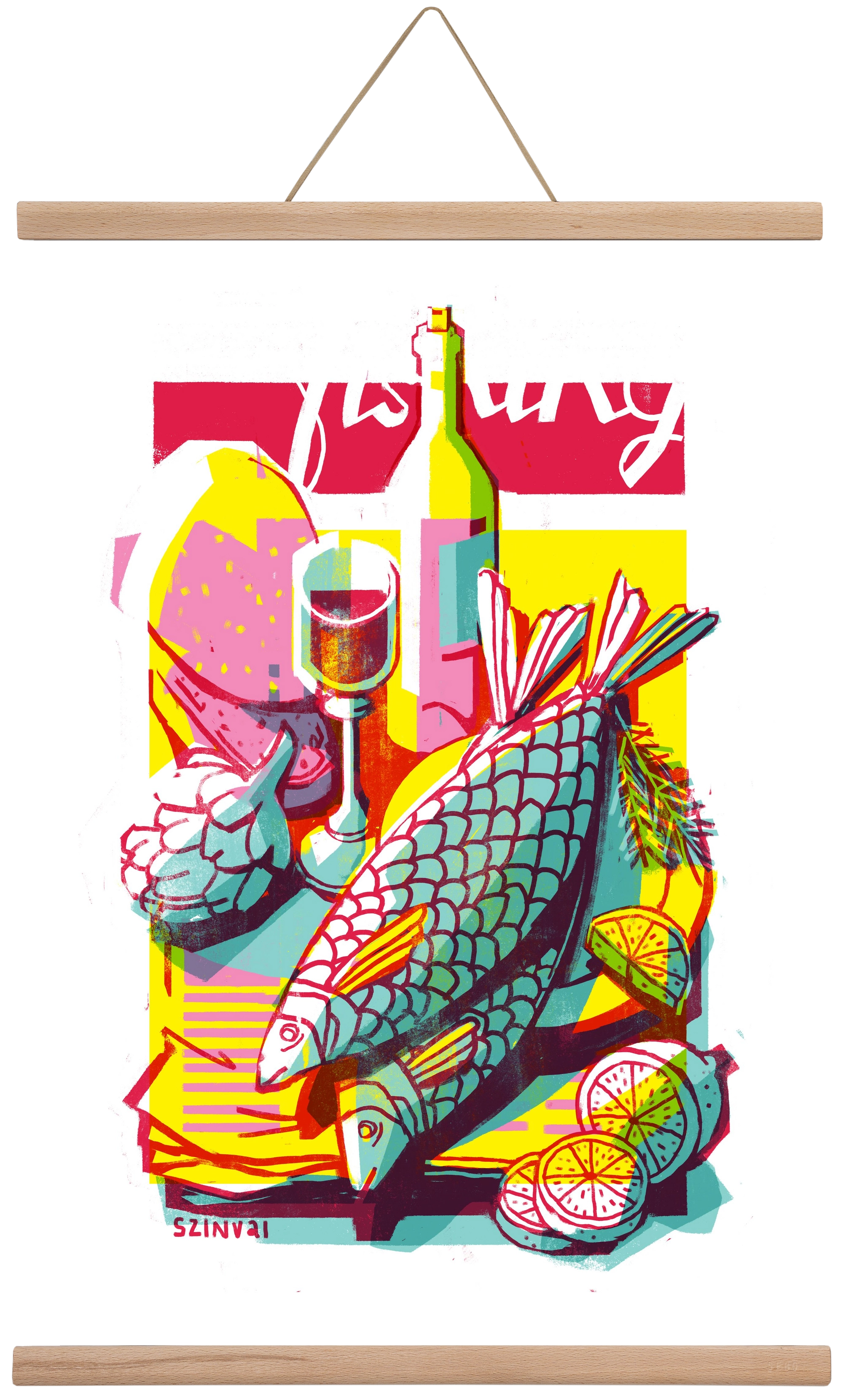 Still-life with fish, 40x60 cm (40x60 cm), Tölgy akasztó