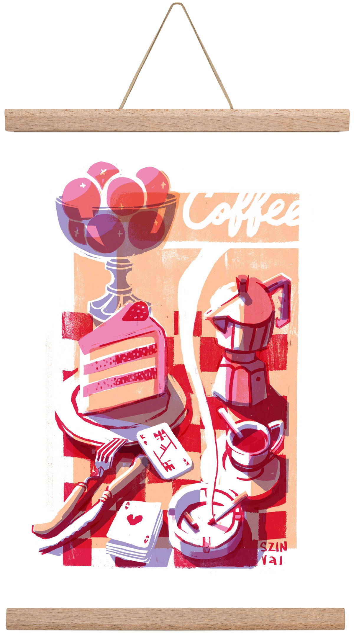 Coffee and cake and cigarettes , 30x45 cm (30x45 cm), Tölgy akasztó