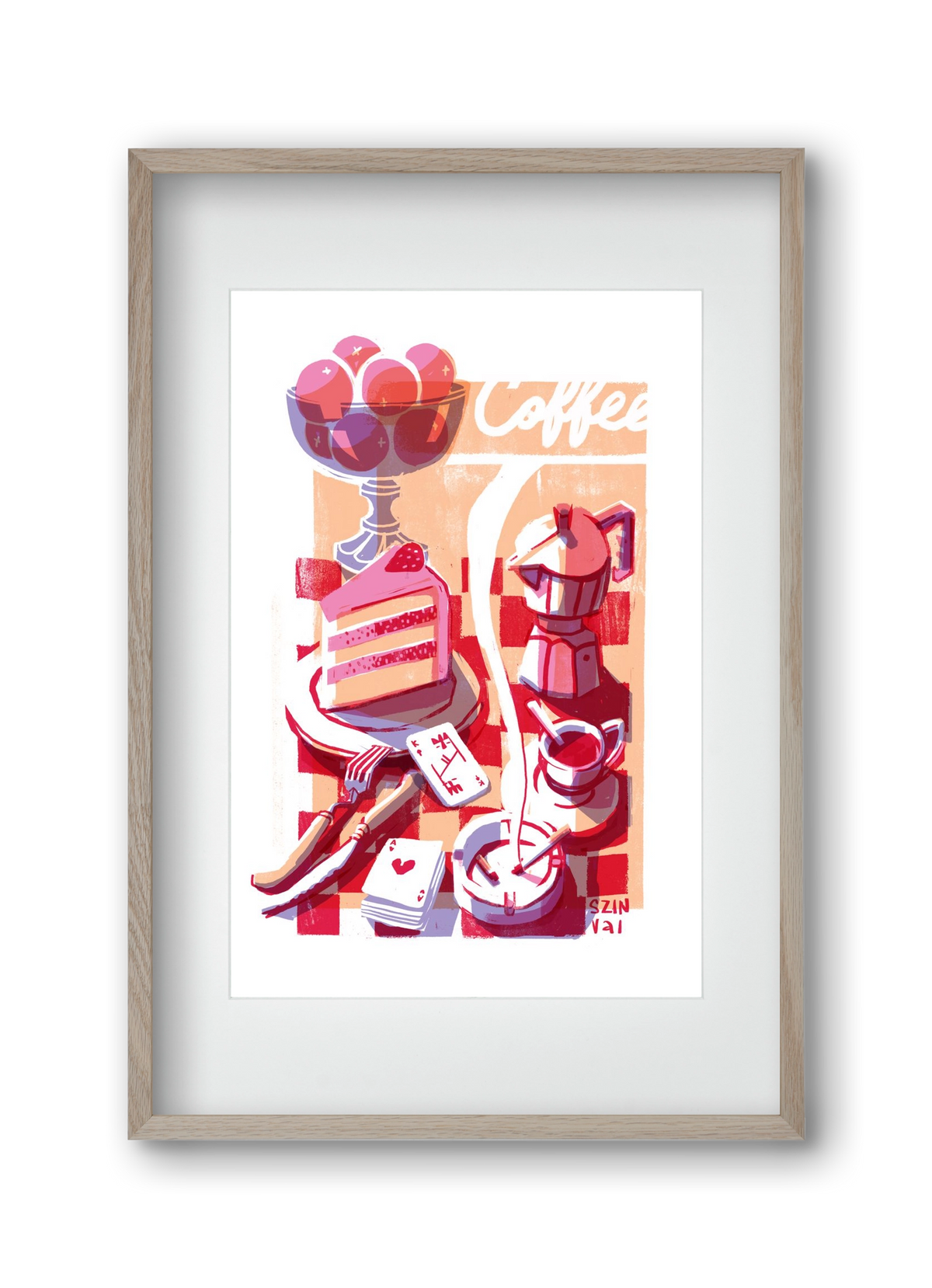 Coffee and cake and cigarettes , 30x45 cm (20x30 cm), Tölgy keret, paszpartuval