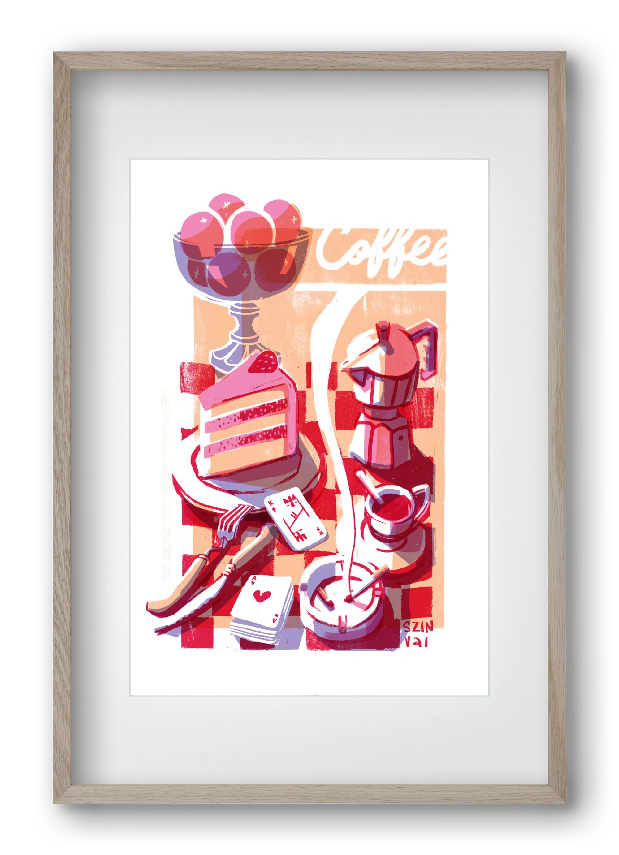 Coffee and cake and cigarettes , 40x60 cm (30x45 cm), Tölgy keret, paszpartuval