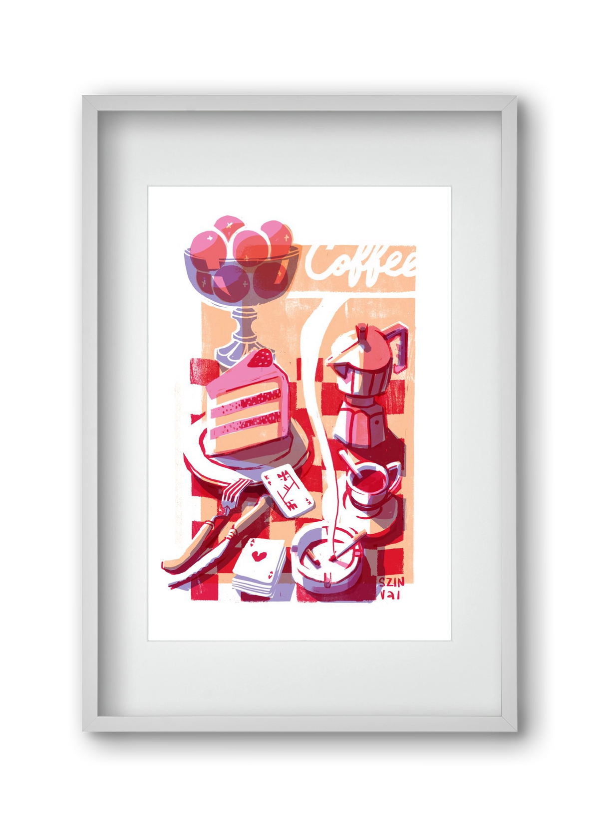 Coffee and cake and cigarettes , 30x45 cm (20x30 cm), Fehér keret, paszpartuval