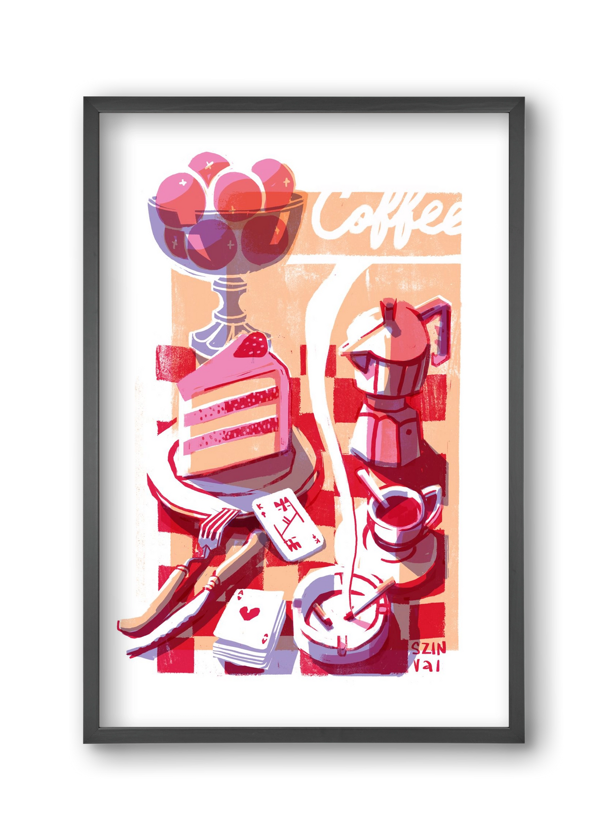 Coffee and cake and cigarettes , 30x45 cm (30x45 cm), Fekete keret