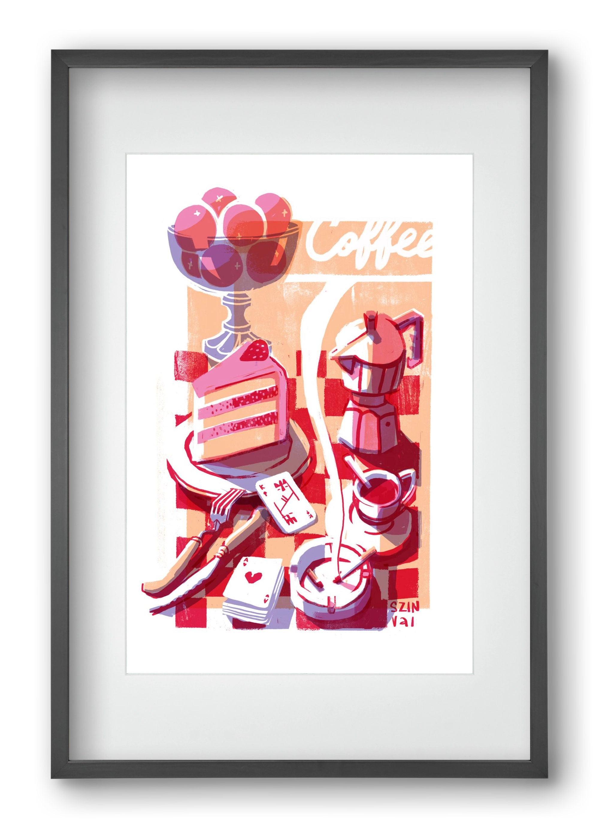 Coffee and cake and cigarettes , 40x60 cm (30x45 cm), Fekete keret, paszpartuval