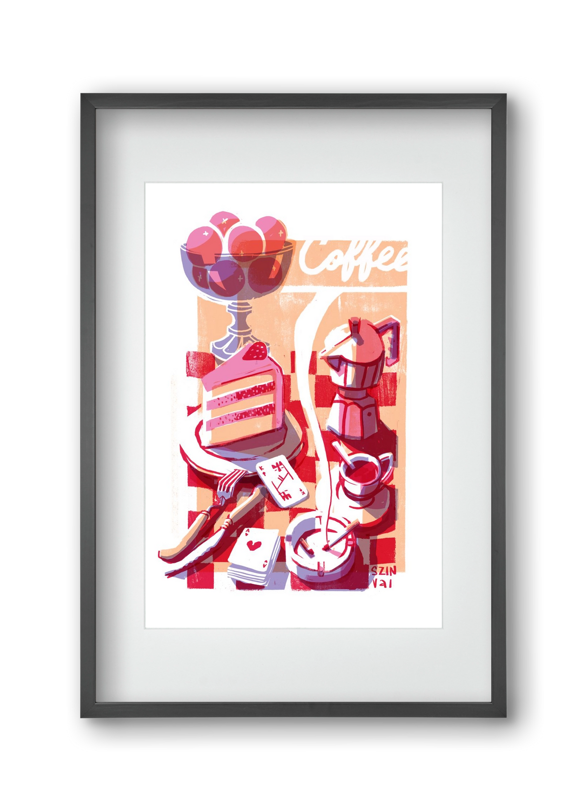 Coffee and cake and cigarettes , 30x45 cm (20x30 cm), Fekete keret, paszpartuval