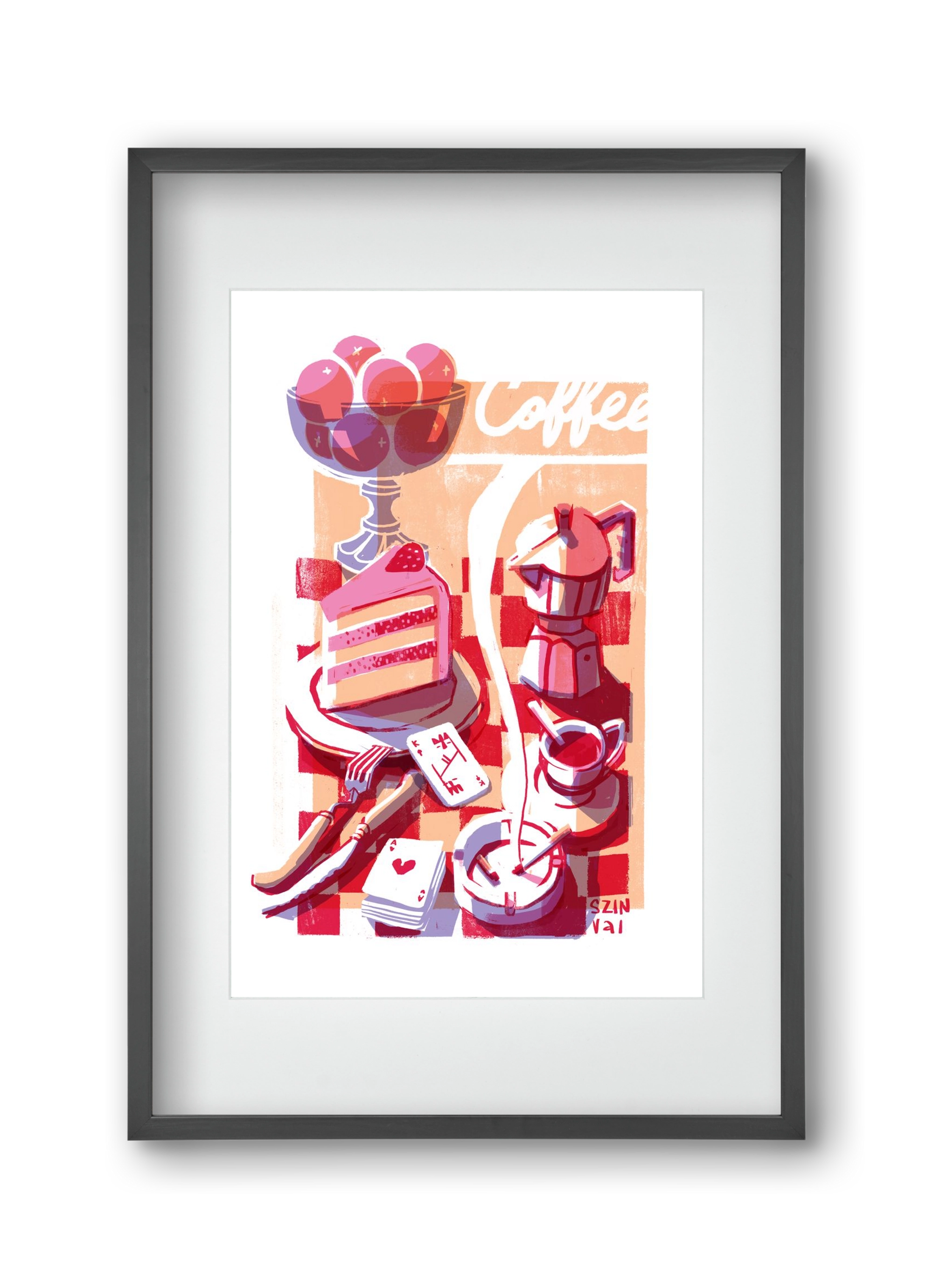Coffee and cake and cigarettes , 30x45 cm (20x30 cm), Fekete keret, paszpartuval
