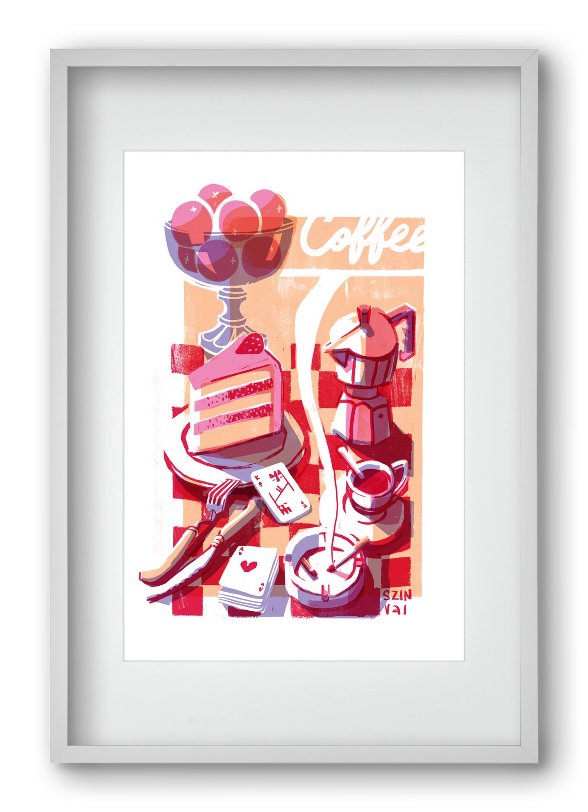 Coffee and cake and cigarettes , 40x60 cm (30x45 cm), Fehér keret, paszpartuval